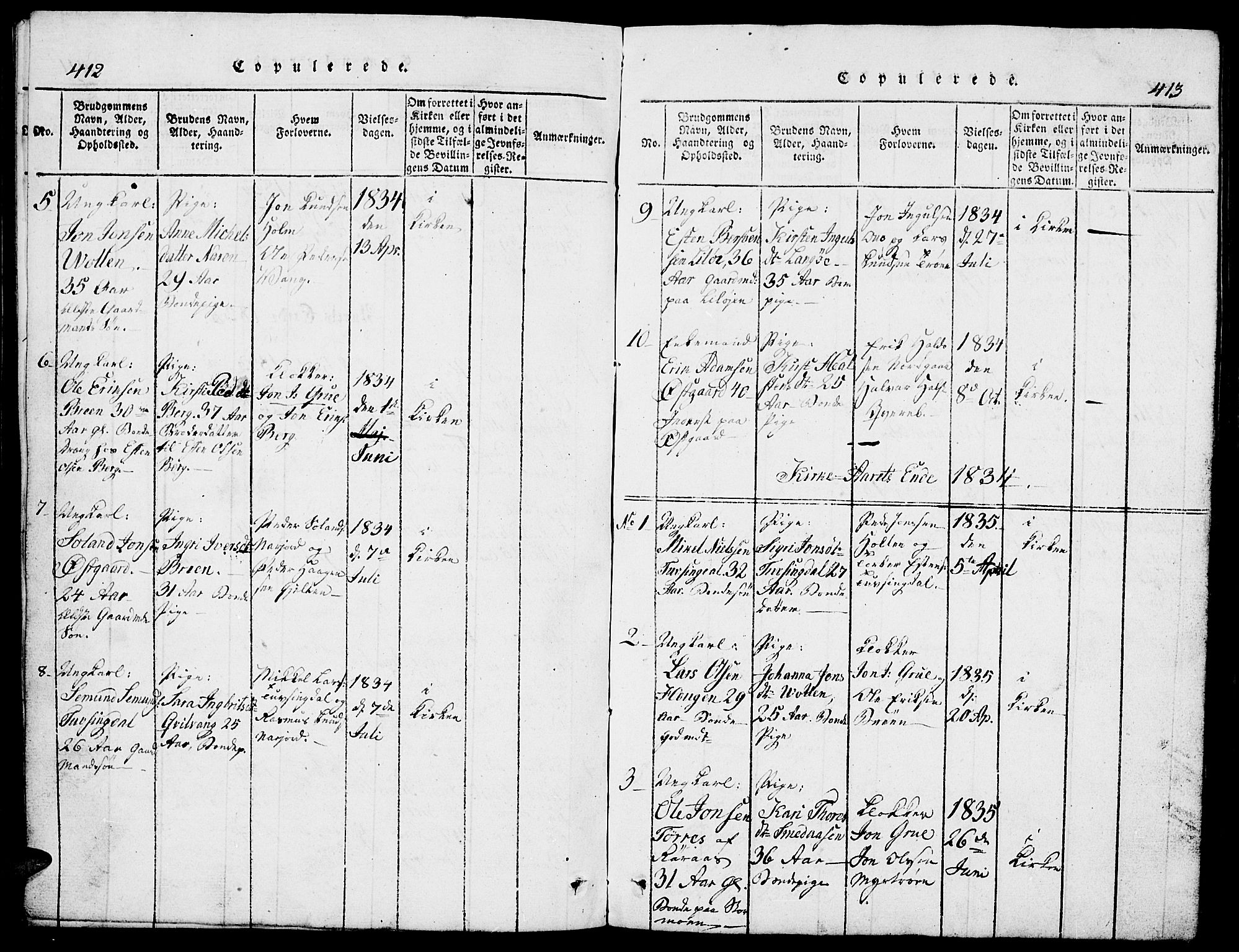 Tolga prestekontor, SAH/PREST-062/L/L0002: Parish register (copy) no. 2, 1815-1844, p. 412-413