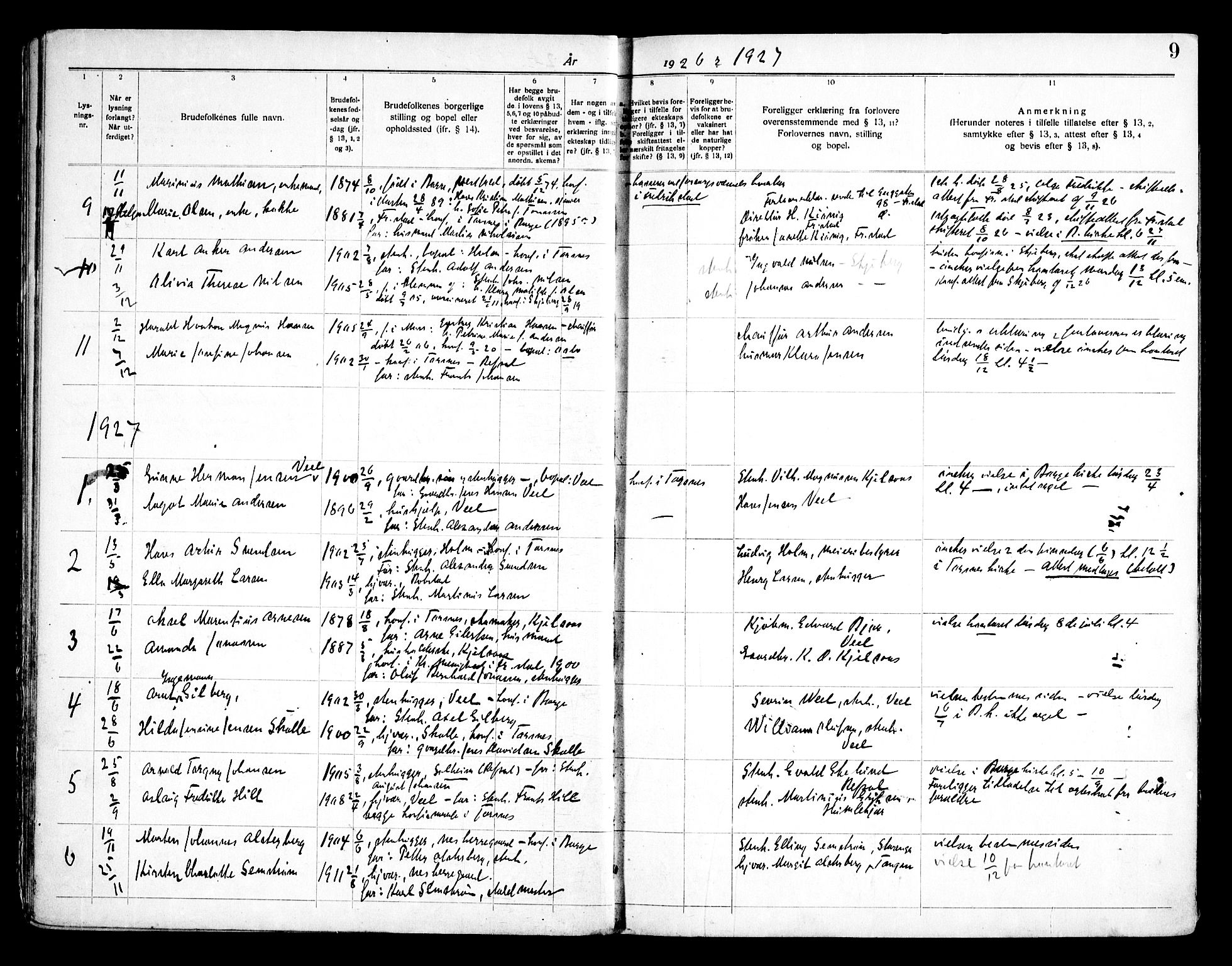 Borge prestekontor Kirkebøker, AV/SAO-A-10903/H/Hb/L0001: Banns register no. II 1, 1919-1966, p. 9