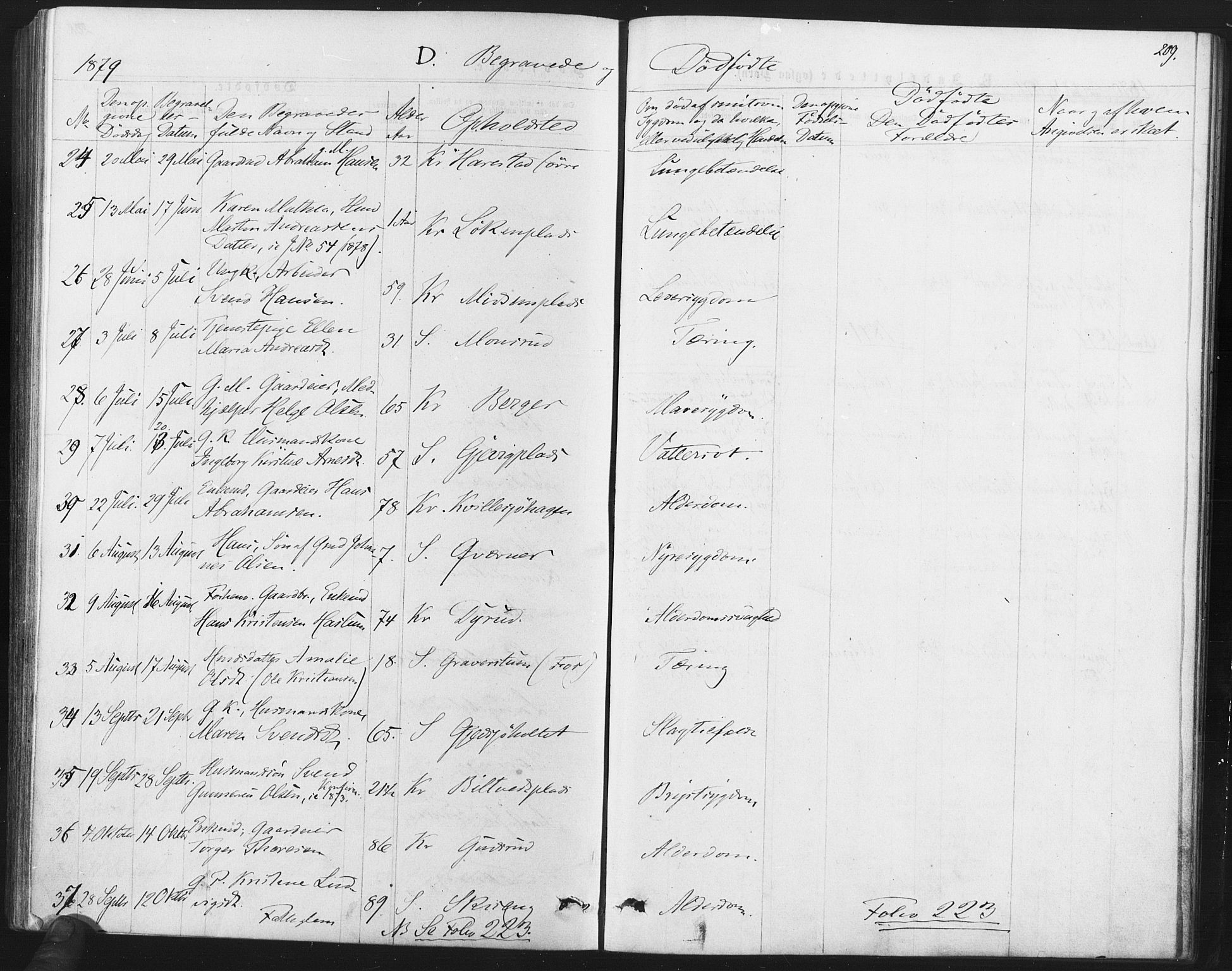 Kråkstad prestekontor Kirkebøker, AV/SAO-A-10125a/F/Fa/L0008: Parish register (official) no. I 8, 1870-1879, p. 209