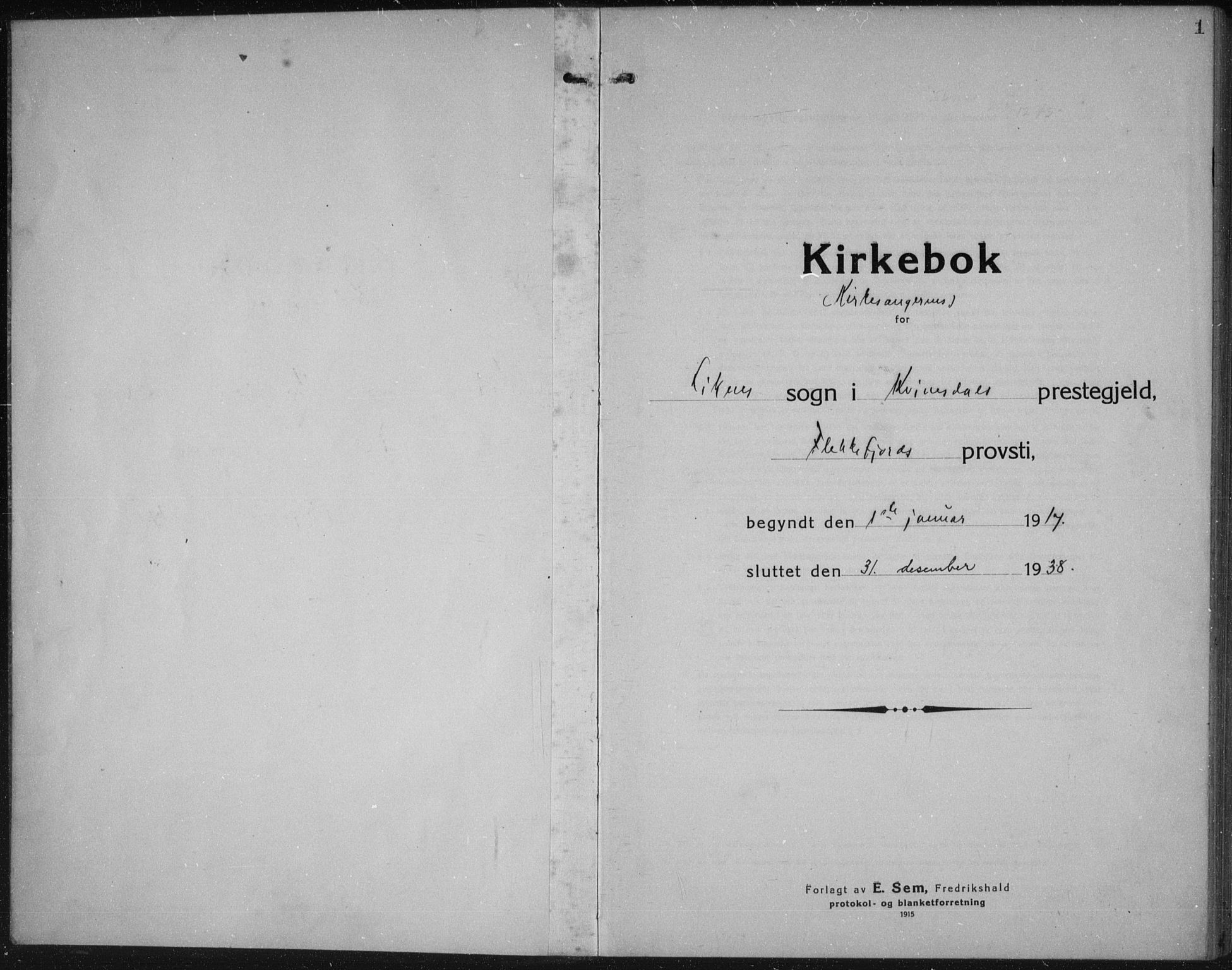 Kvinesdal sokneprestkontor, SAK/1111-0026/F/Fb/Fbb/L0004: Parish register (copy) no. B 4, 1917-1938, p. 1