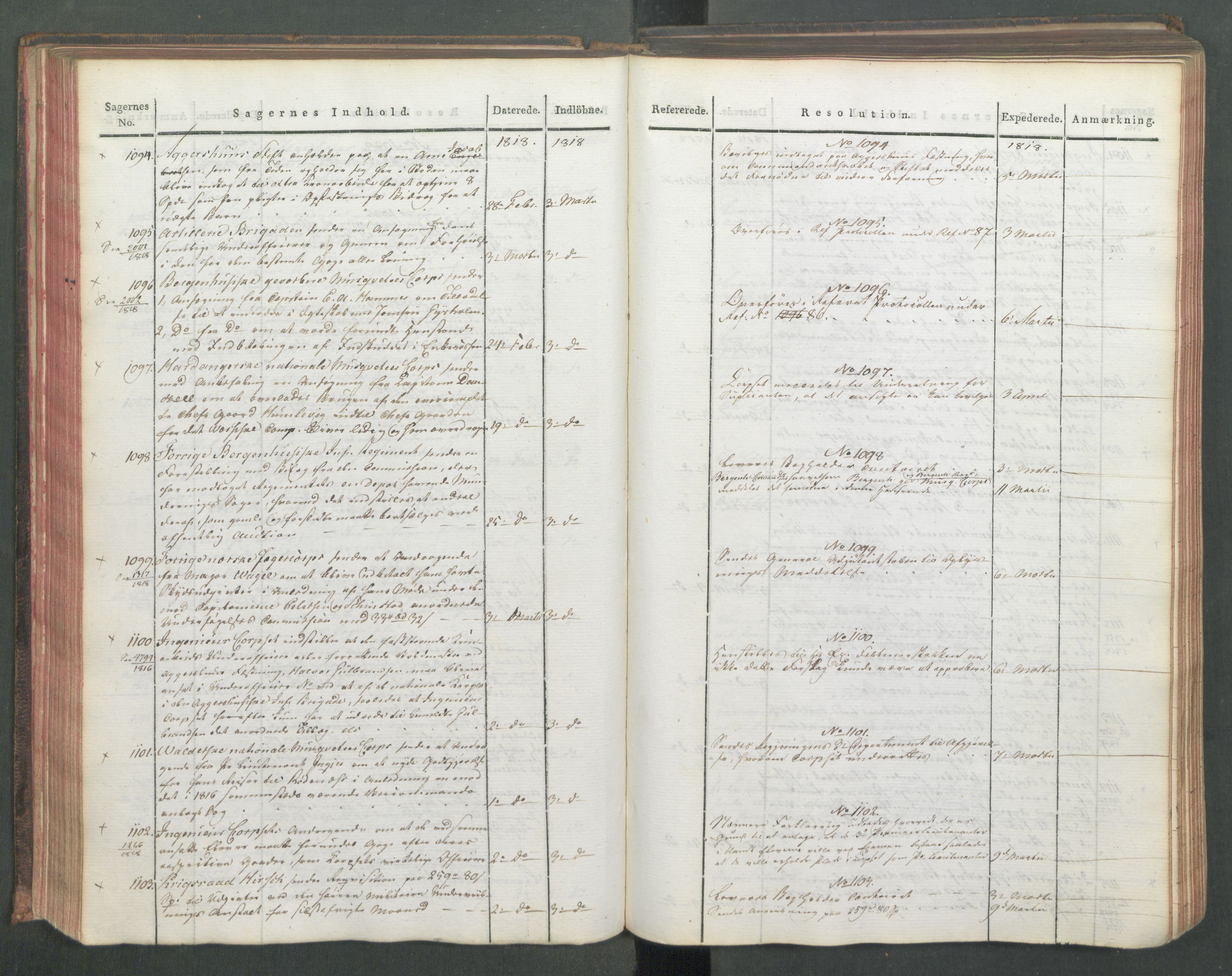 Armédepartementet, RA/RAFA-3493/C/Ca/L0015: 6. Departements Journal, 1818