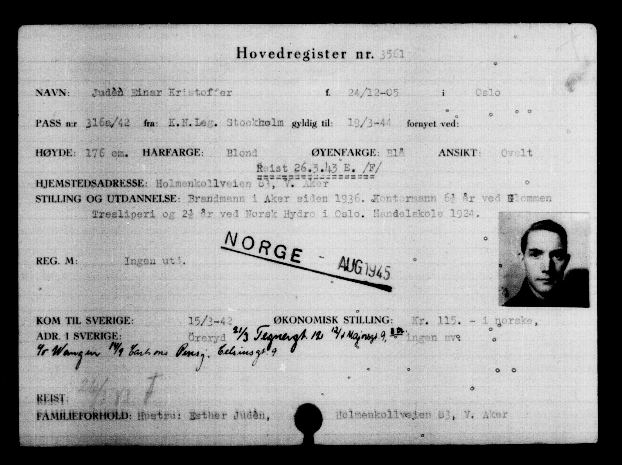 Utenriksstasjonene, Legasjonen i Stockholm, Flyktningkontoret, AV/RA-S-6753/V/Va/L0004: Kjesäterkartoteket, flyktninger med registreringsnr. 3496-6610, 1940-1945, p. 78