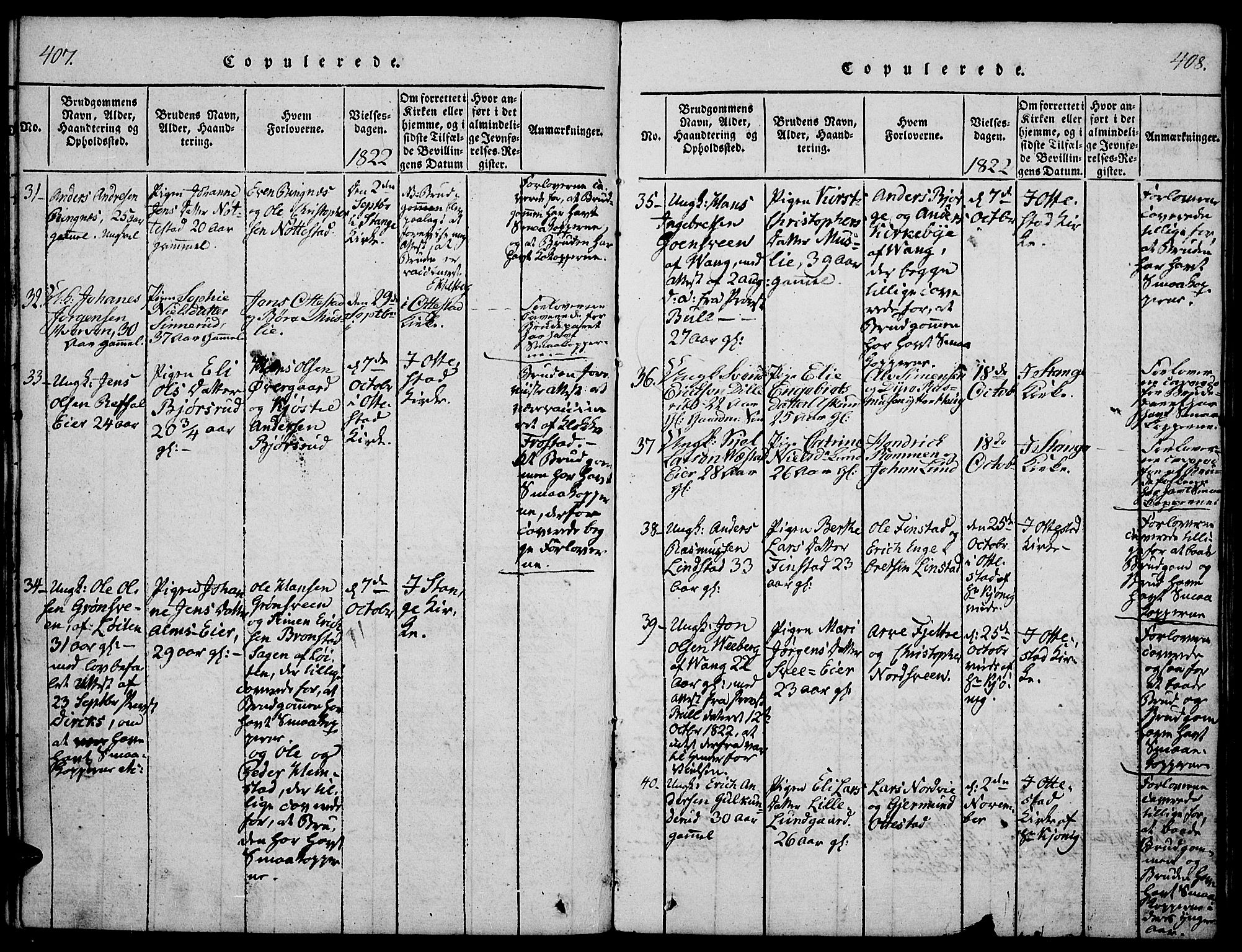 Stange prestekontor, AV/SAH-PREST-002/K/L0008: Parish register (official) no. 8, 1814-1825, p. 407-408