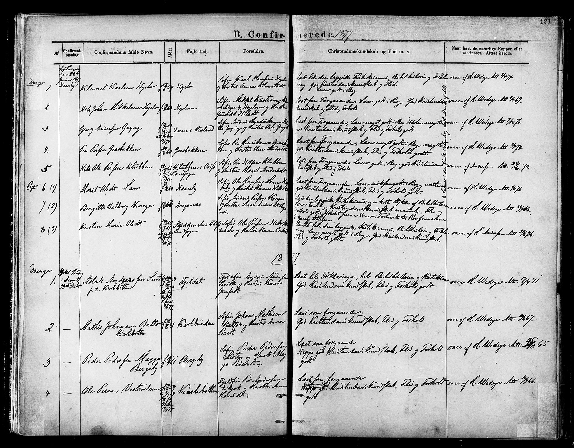 Nesseby sokneprestkontor, SATØ/S-1330/H/Ha/L0004kirke: Parish register (official) no. 4, 1877-1884, p. 121