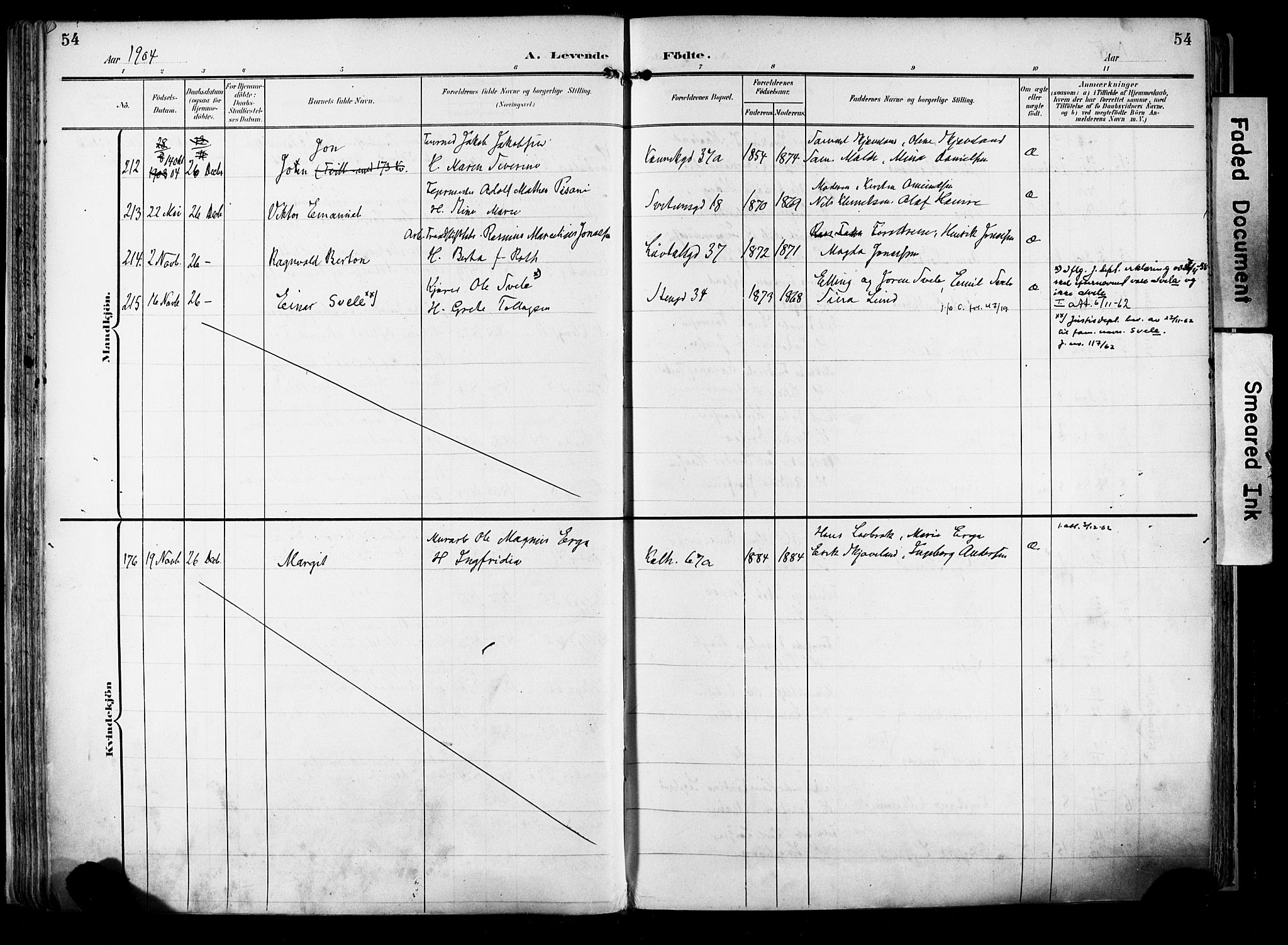 Domkirken sokneprestkontor, AV/SAST-A-101812/001/30/30BA/L0033: Parish register (official) no. A 32, 1903-1915, p. 54