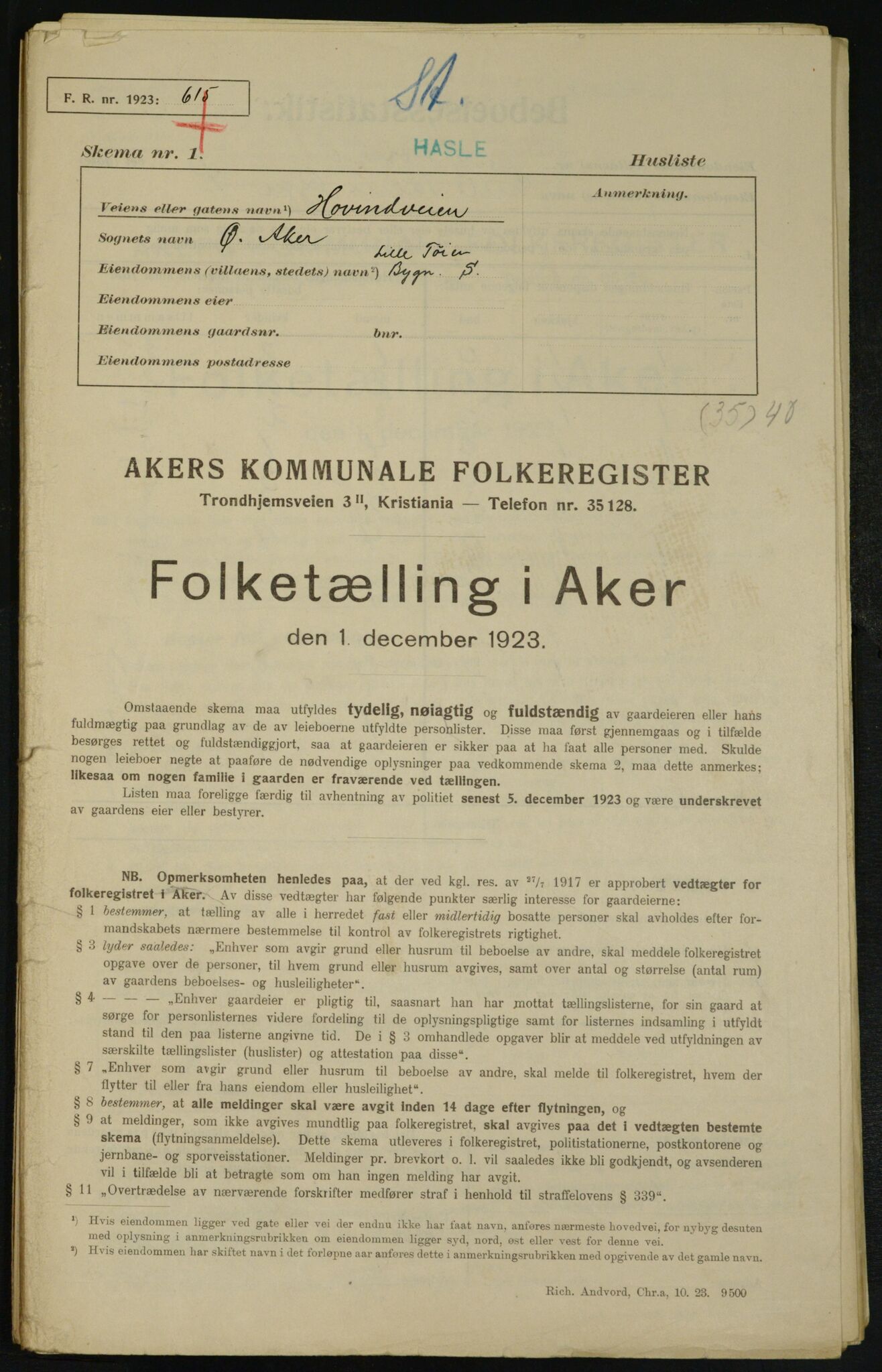 , Municipal Census 1923 for Aker, 1923, p. 26861