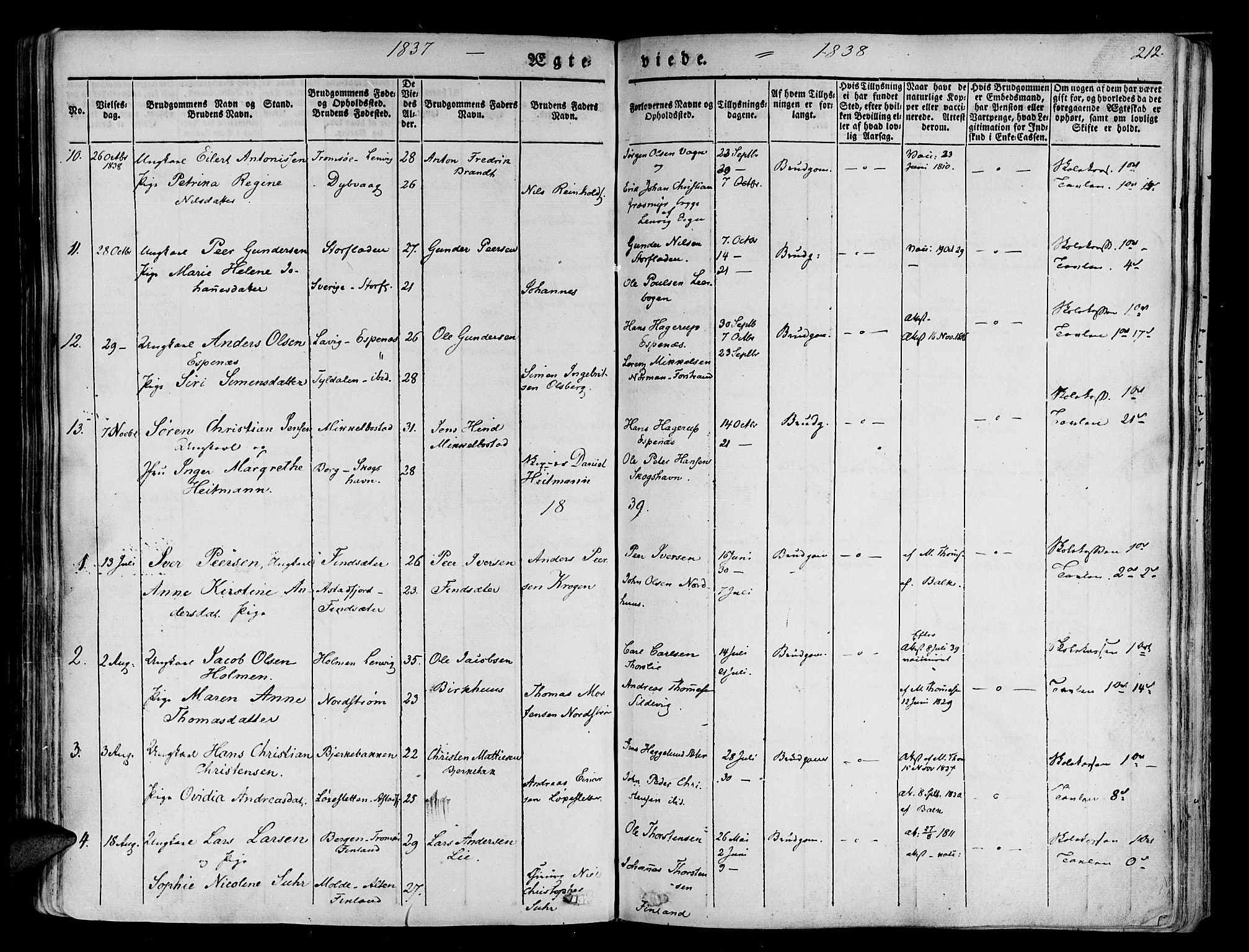 Tranøy sokneprestkontor, SATØ/S-1313/I/Ia/Iaa/L0005kirke: Parish register (official) no. 5, 1829-1844, p. 212