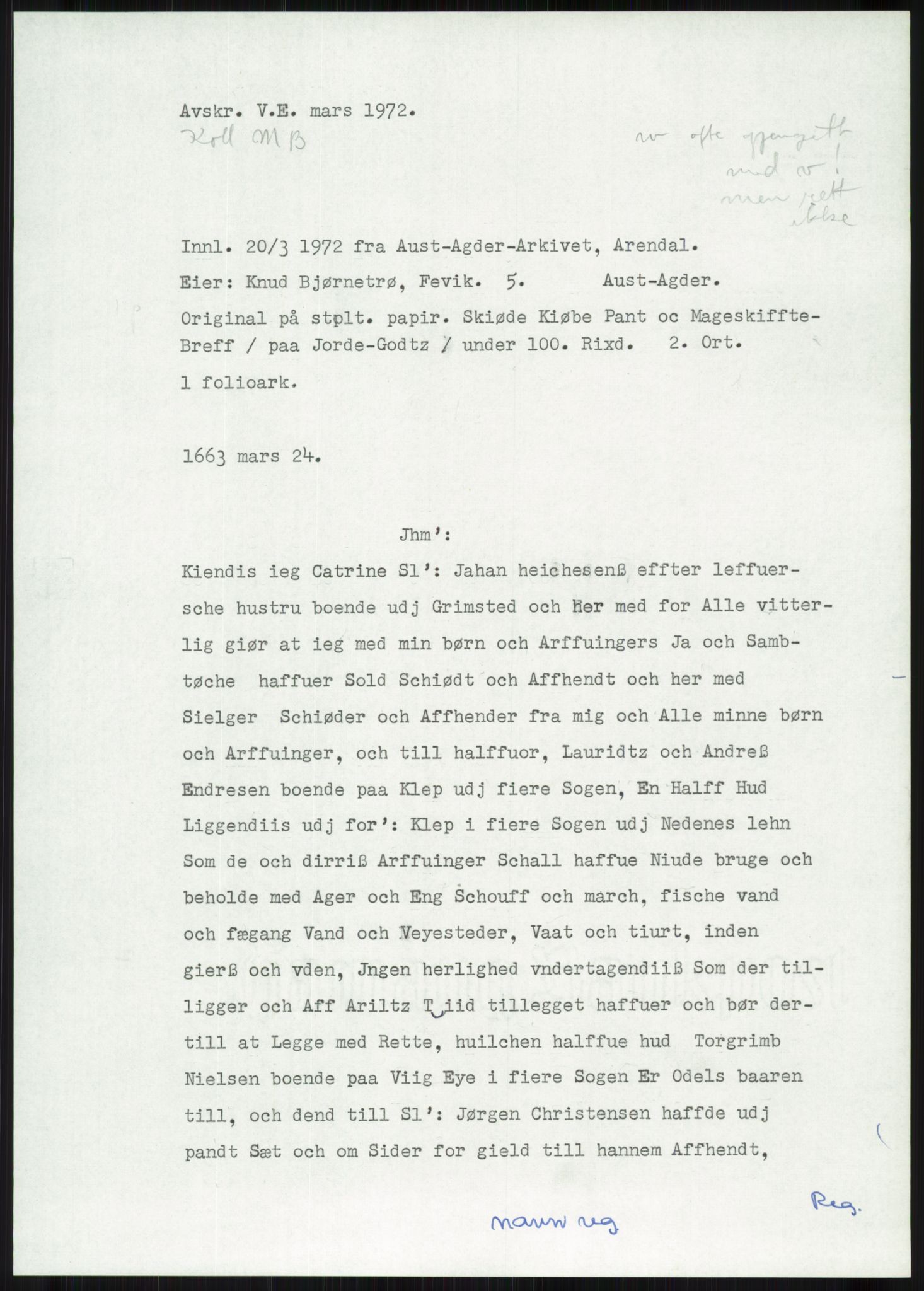 Samlinger til kildeutgivelse, Diplomavskriftsamlingen, AV/RA-EA-4053/H/Ha, p. 485