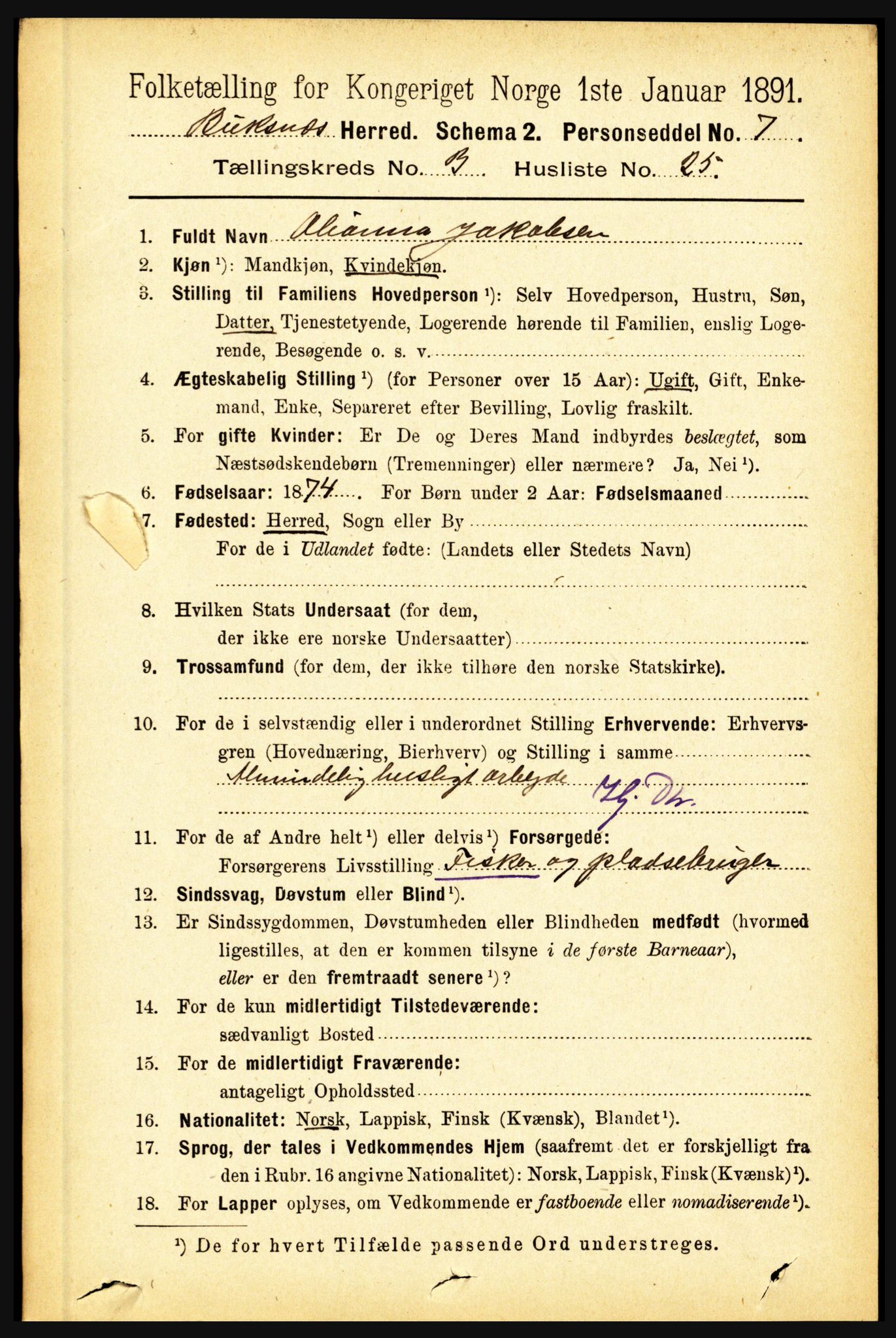 RA, 1891 census for 1860 Buksnes, 1891, p. 2358