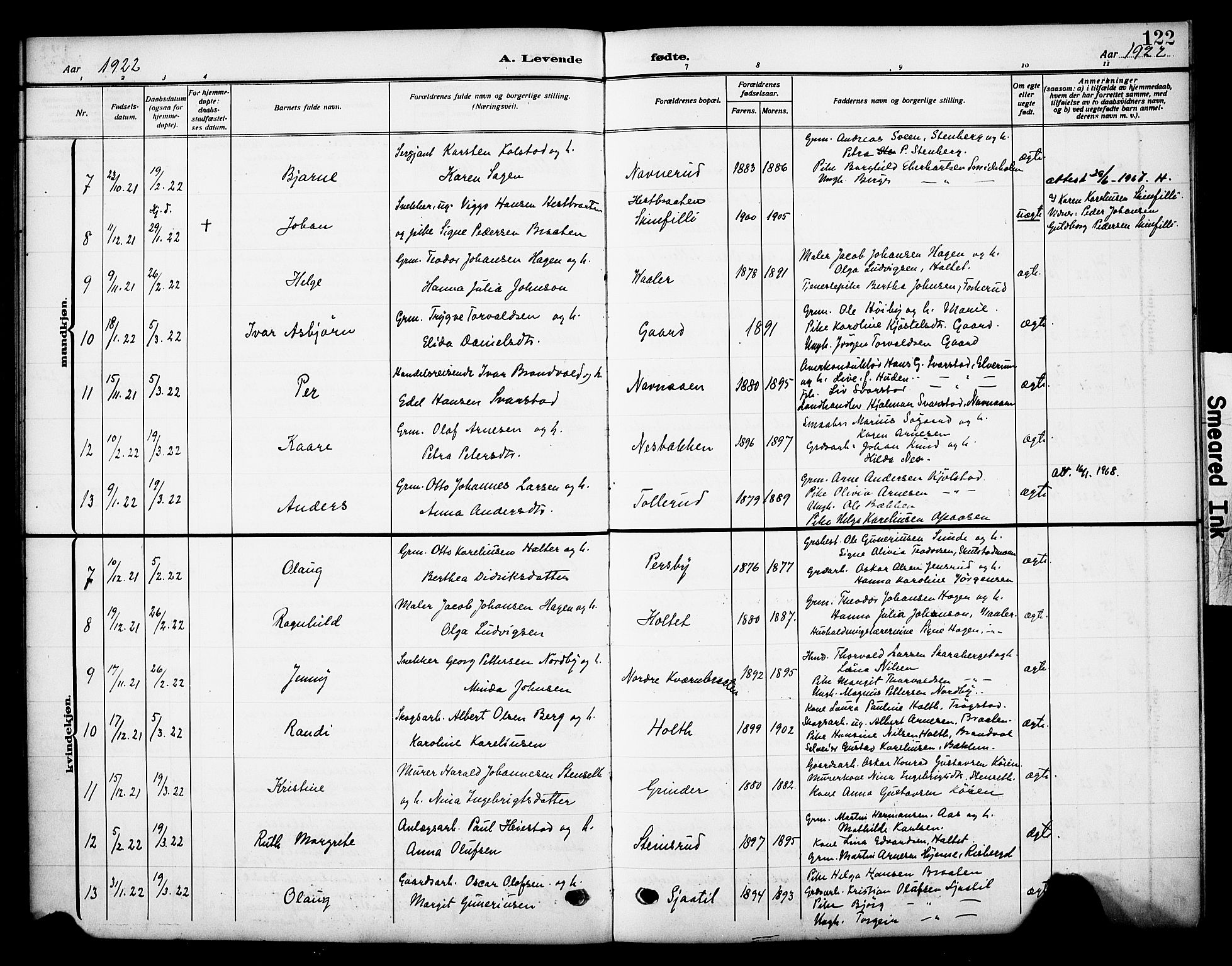 Grue prestekontor, SAH/PREST-036/H/Ha/Haa/L0015: Parish register (official) no. 15, 1911-1922, p. 122