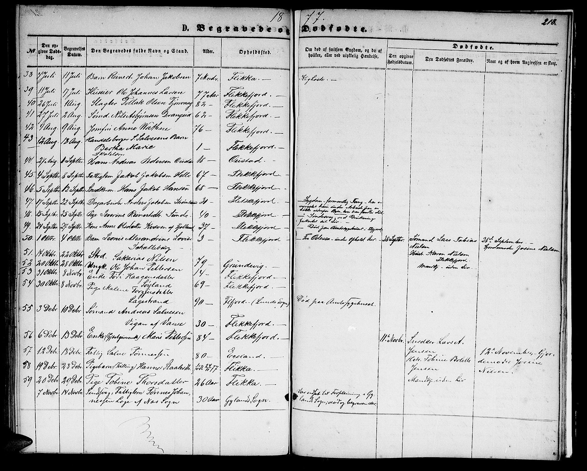 Flekkefjord sokneprestkontor, SAK/1111-0012/F/Fb/Fbc/L0006: Parish register (copy) no. B 6, 1866-1879, p. 218