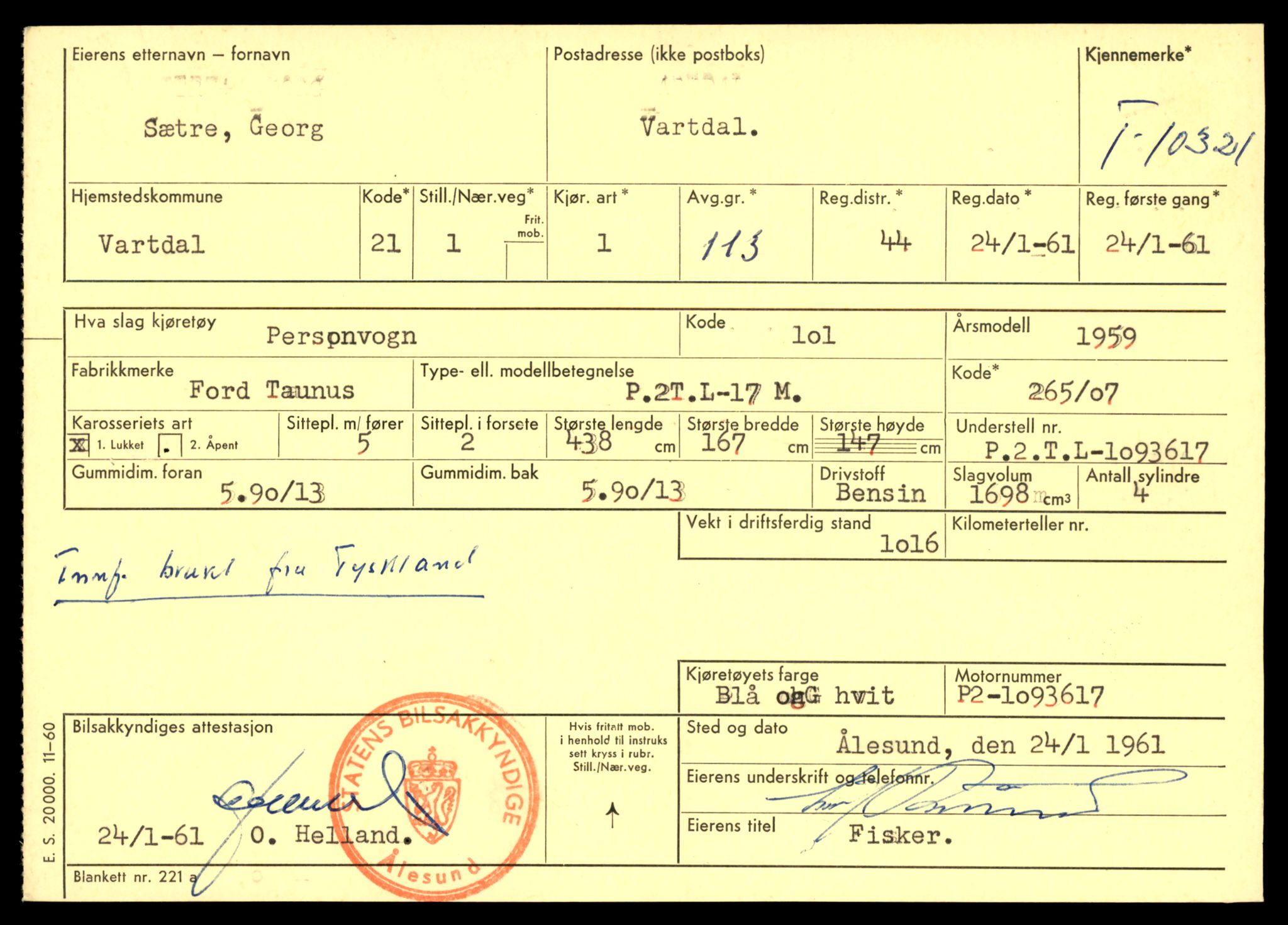 Møre og Romsdal vegkontor - Ålesund trafikkstasjon, AV/SAT-A-4099/F/Fe/L0019: Registreringskort for kjøretøy T 10228 - T 10350, 1927-1998, p. 2297