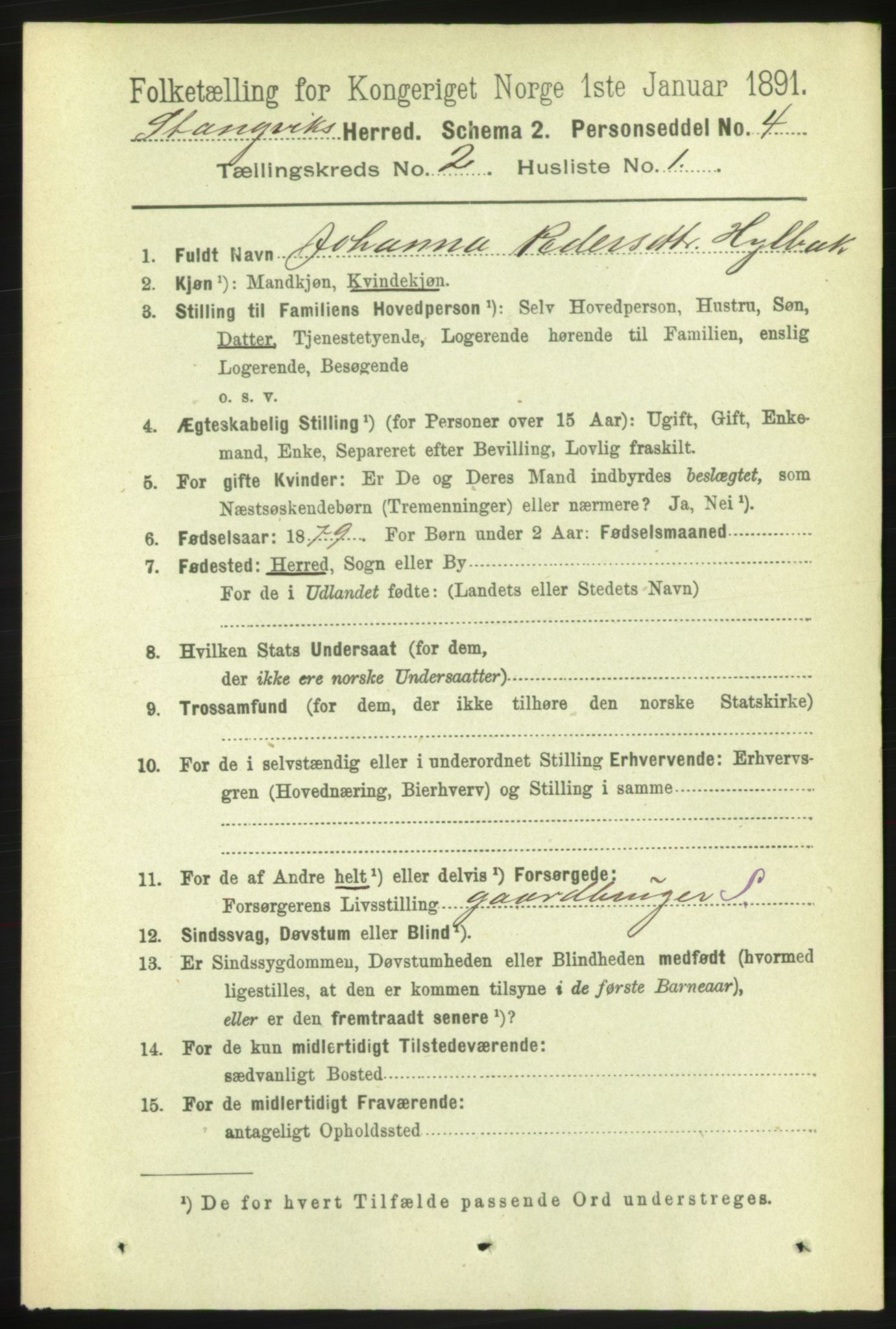 RA, 1891 census for 1564 Stangvik, 1891, p. 663