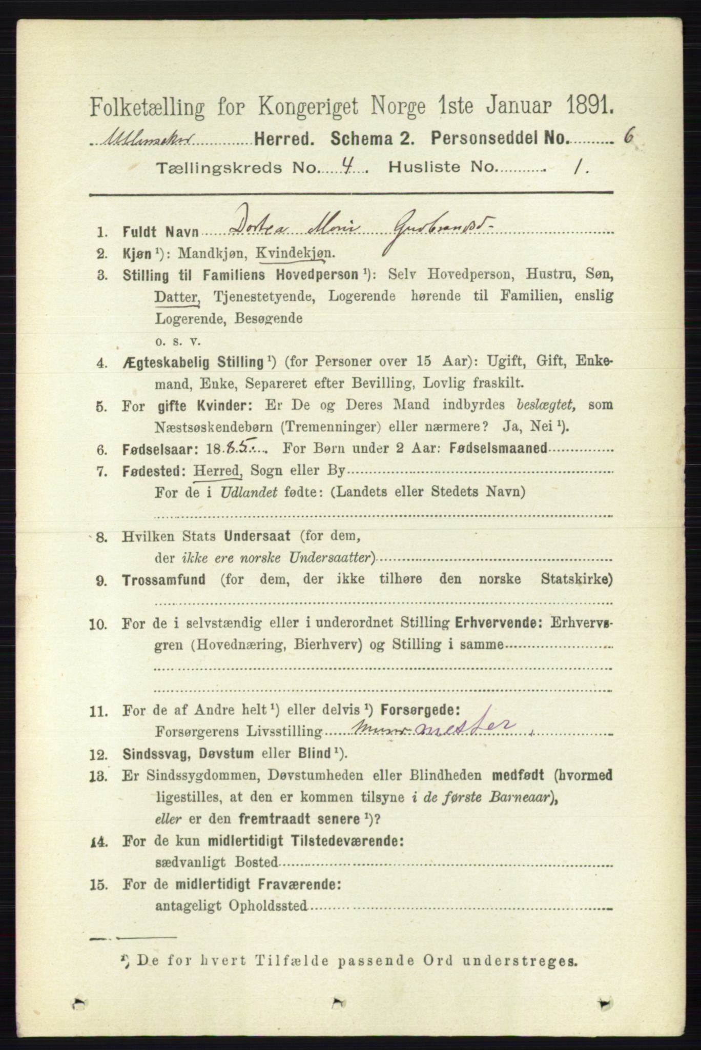 RA, 1891 census for 0235 Ullensaker, 1891, p. 1535