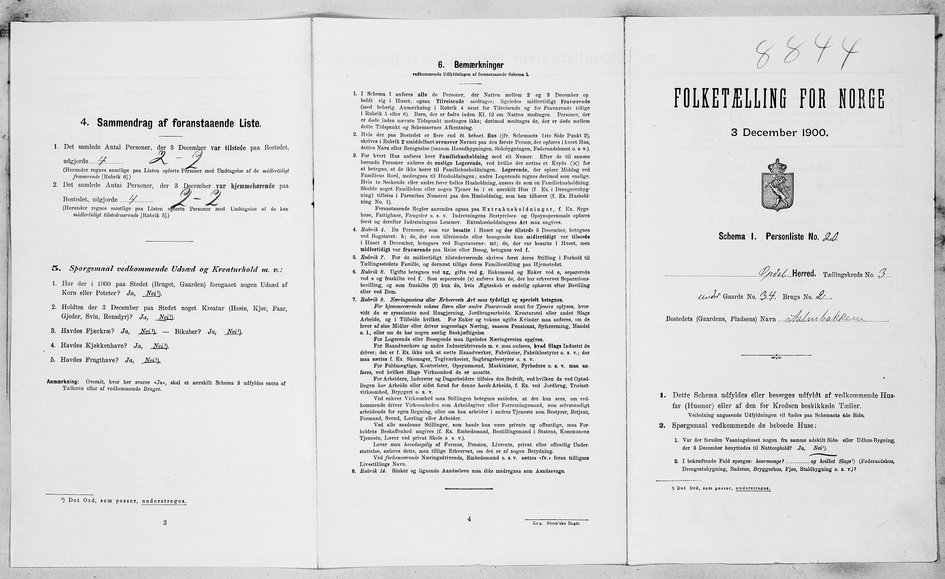 SAT, 1900 census for Oppdal, 1900, p. 336