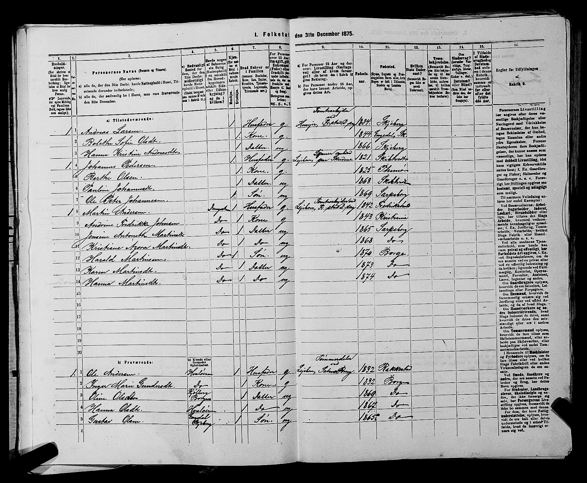 RA, 1875 census for 0113P Borge, 1875, p. 227