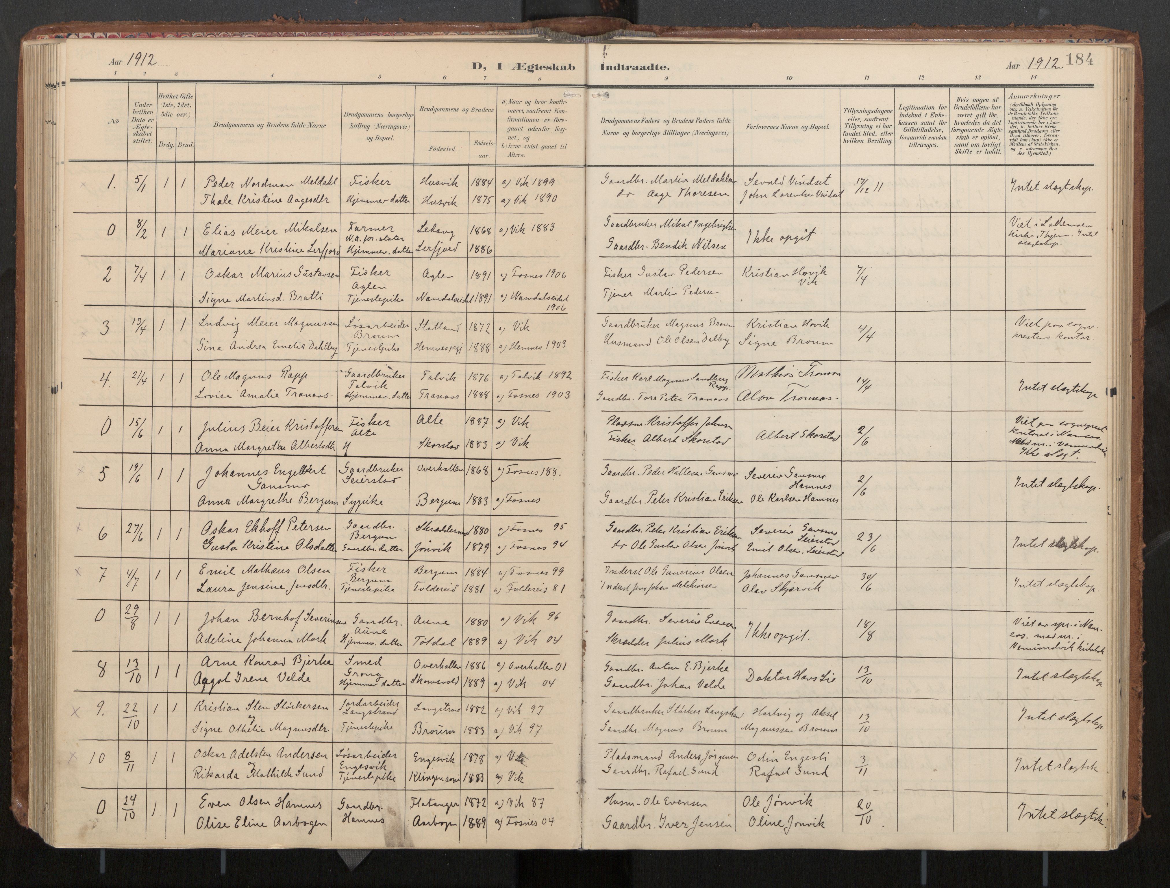 Ministerialprotokoller, klokkerbøker og fødselsregistre - Nord-Trøndelag, SAT/A-1458/774/L0629: Parish register (official), 1904-1926, p. 184