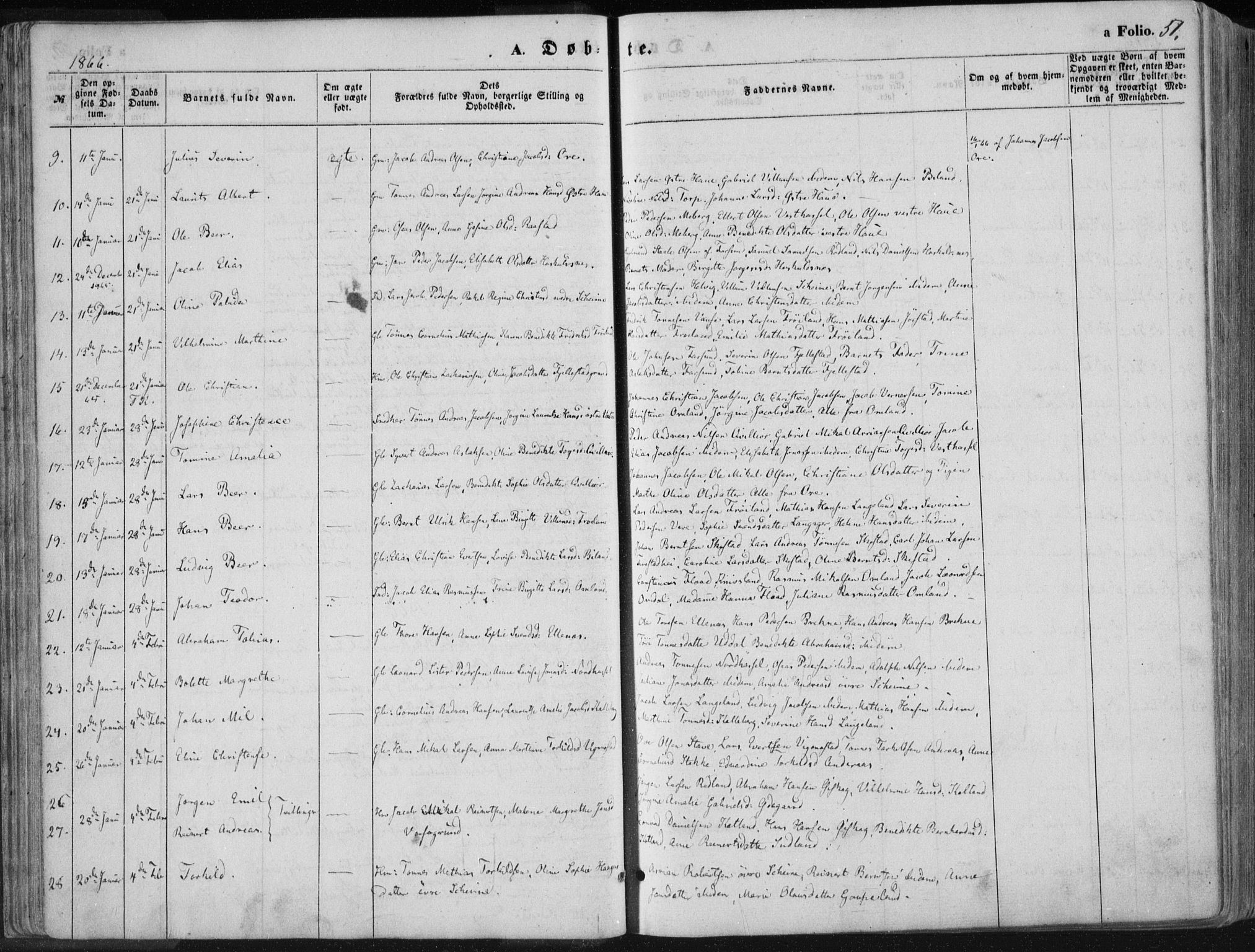 Lista sokneprestkontor, SAK/1111-0027/F/Fa/L0011: Parish register (official) no. A 11, 1861-1878, p. 51