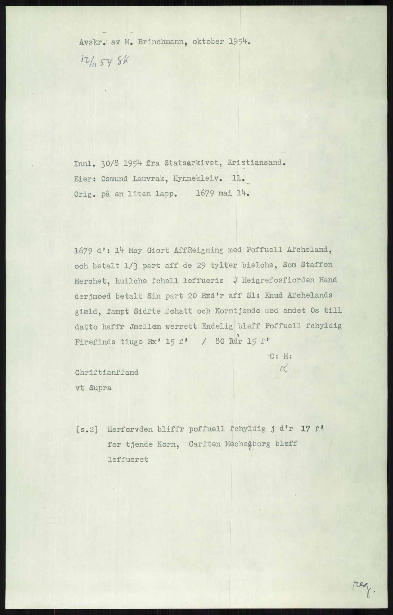 Samlinger til kildeutgivelse, Diplomavskriftsamlingen, AV/RA-EA-4053/H/Ha, p. 3107