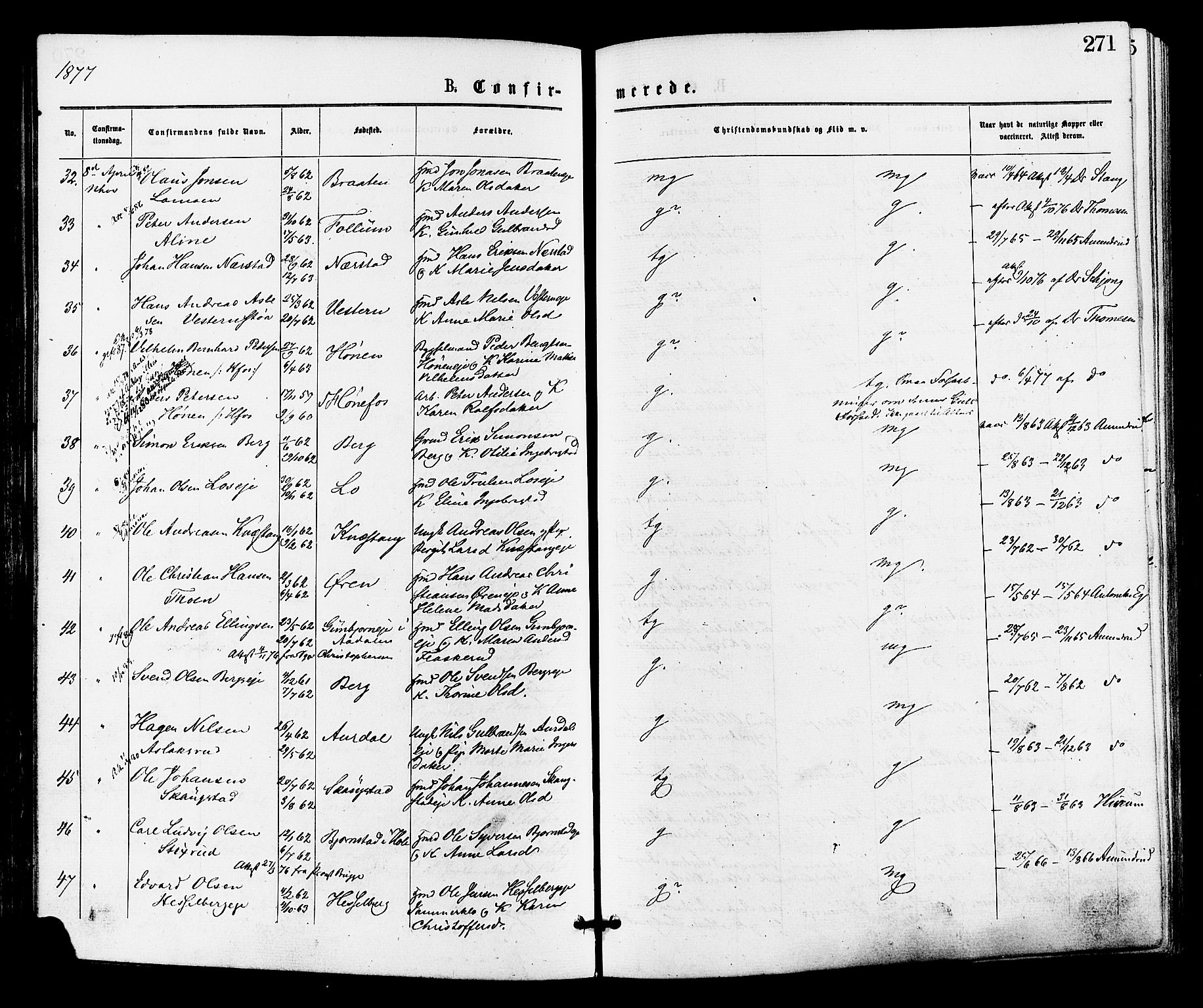 Norderhov kirkebøker, AV/SAKO-A-237/F/Fa/L0015: Parish register (official) no. 15, 1875-1884, p. 271