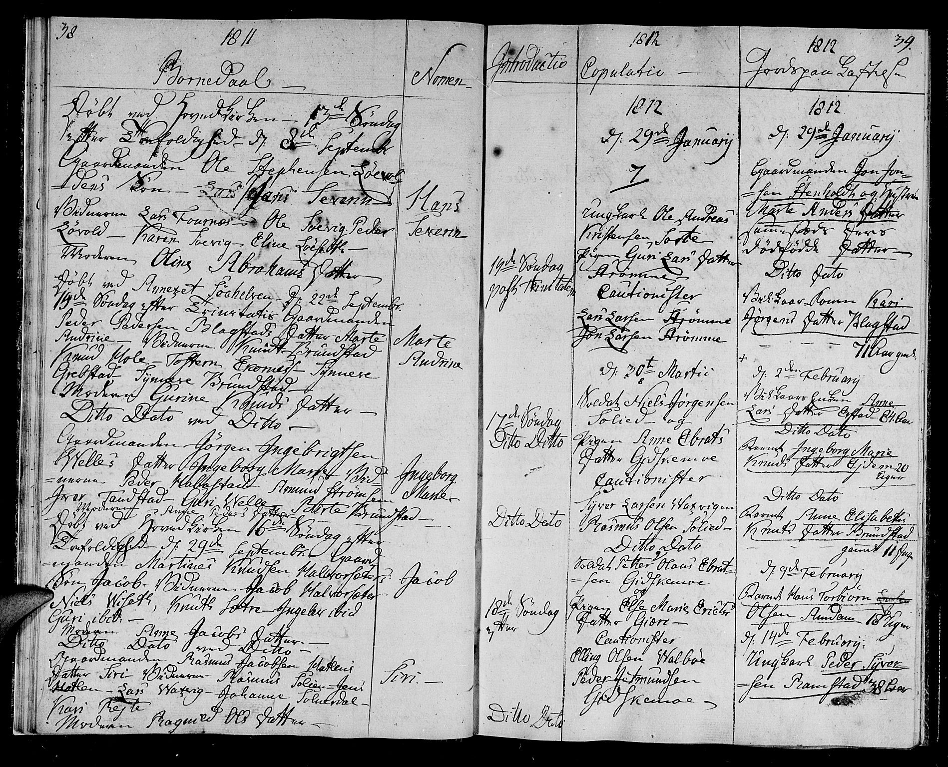 Ministerialprotokoller, klokkerbøker og fødselsregistre - Møre og Romsdal, SAT/A-1454/522/L0309: Parish register (official) no. 522A04, 1810-1816, p. 38-39