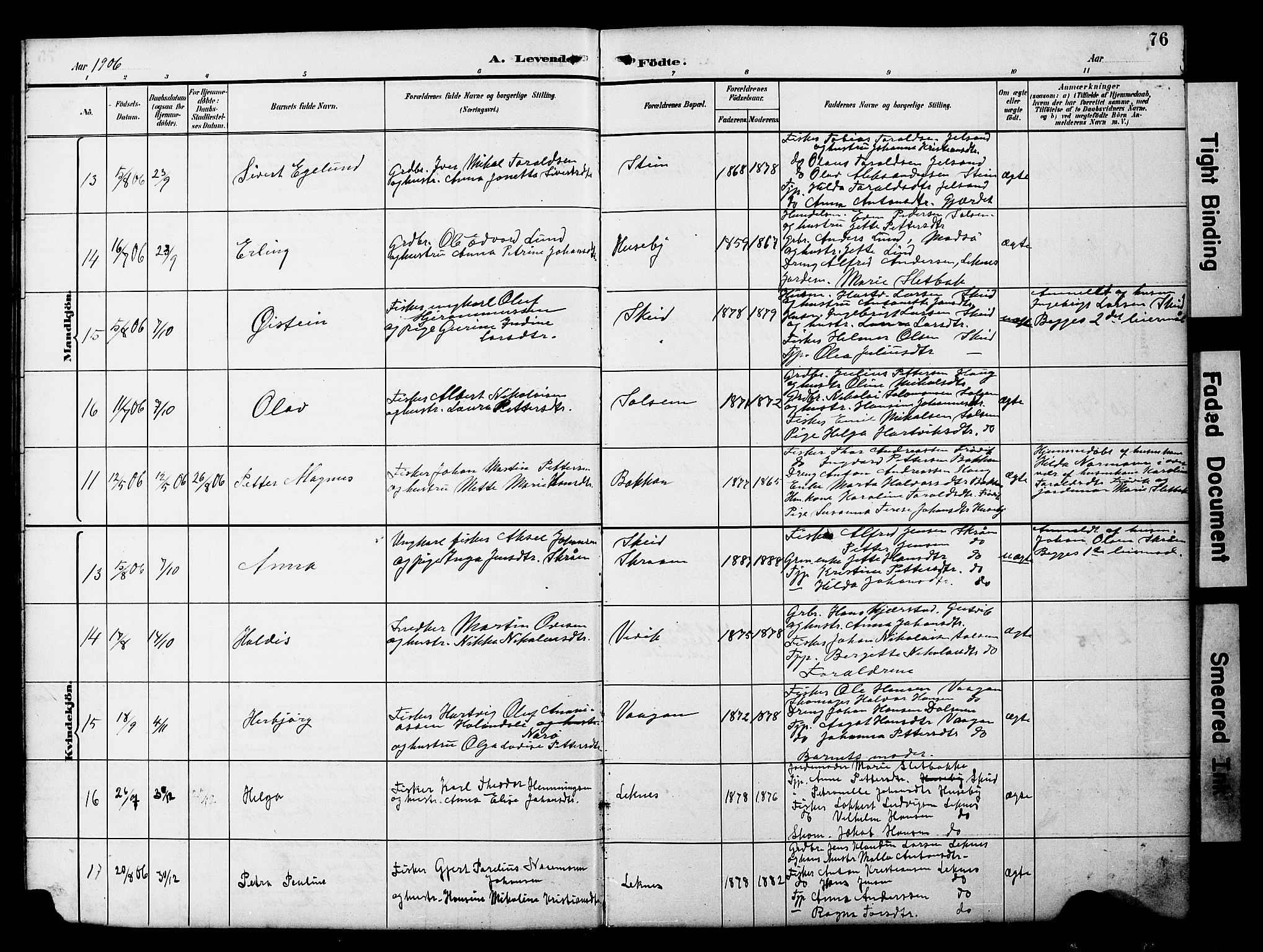 Ministerialprotokoller, klokkerbøker og fødselsregistre - Nord-Trøndelag, SAT/A-1458/788/L0701: Parish register (copy) no. 788C01, 1888-1913, p. 76