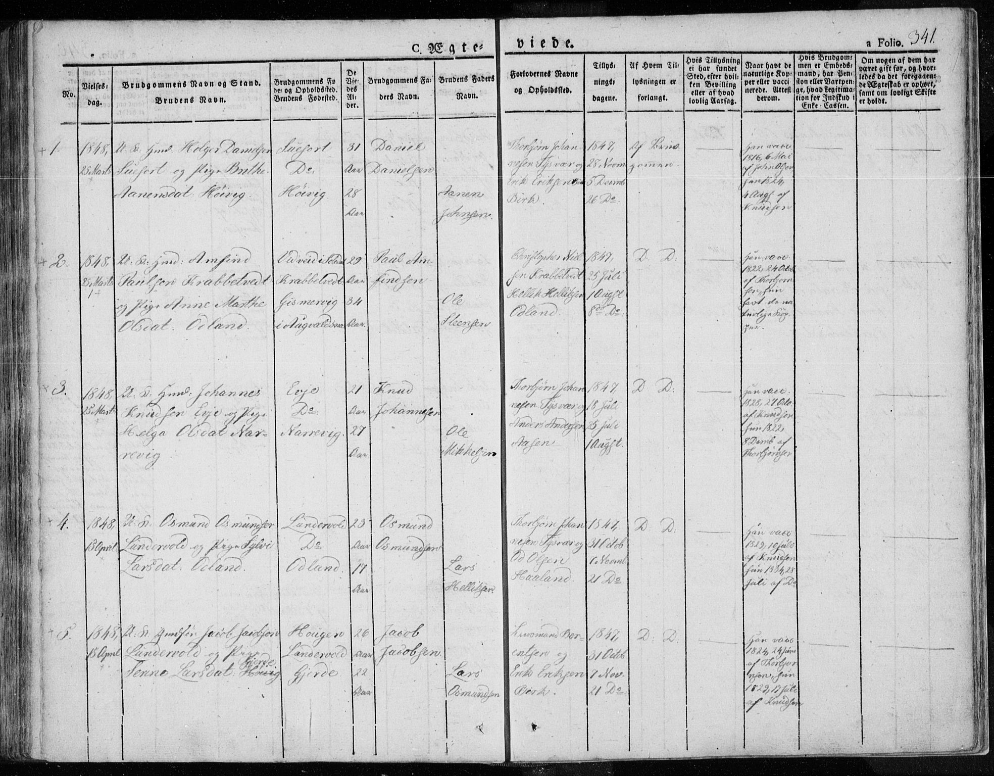 Tysvær sokneprestkontor, SAST/A -101864/H/Ha/Haa/L0001: Parish register (official) no. A 1.1, 1831-1856, p. 341
