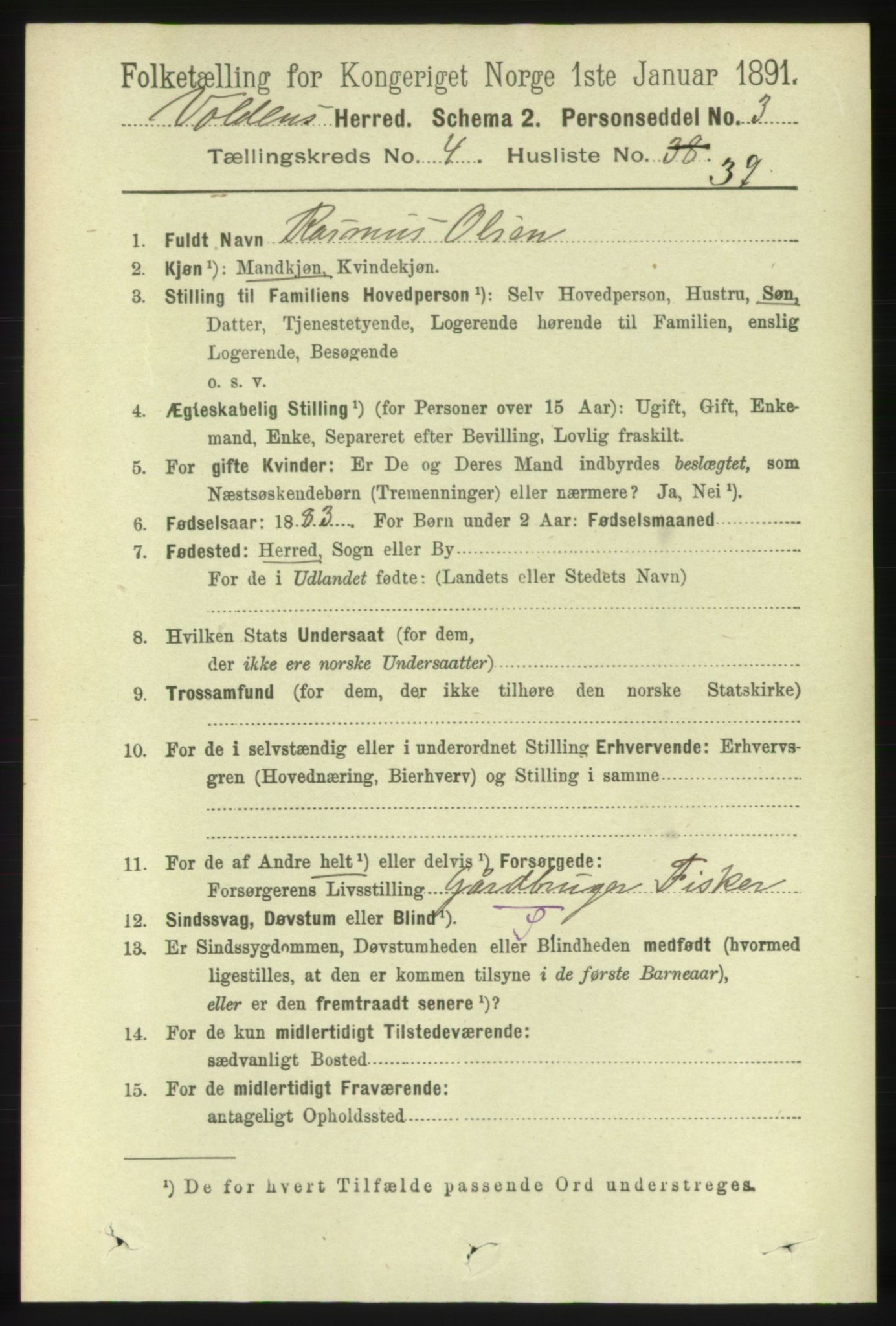 RA, 1891 census for 1519 Volda, 1891, p. 2208