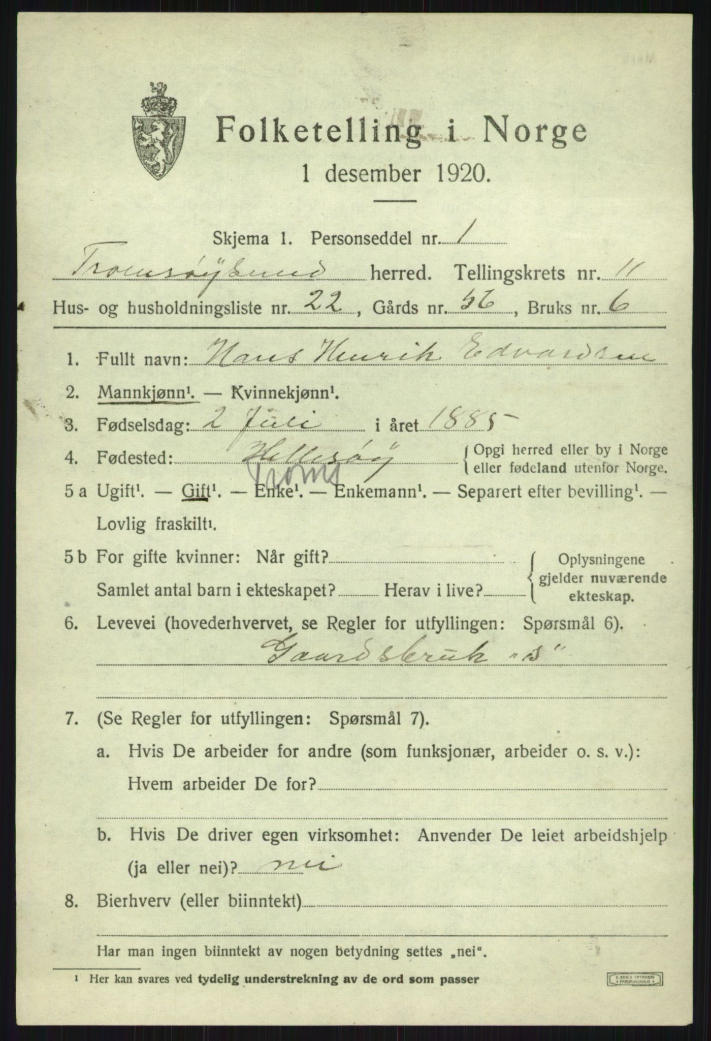 SATØ, 1920 census for Tromsøysund, 1920, p. 7468