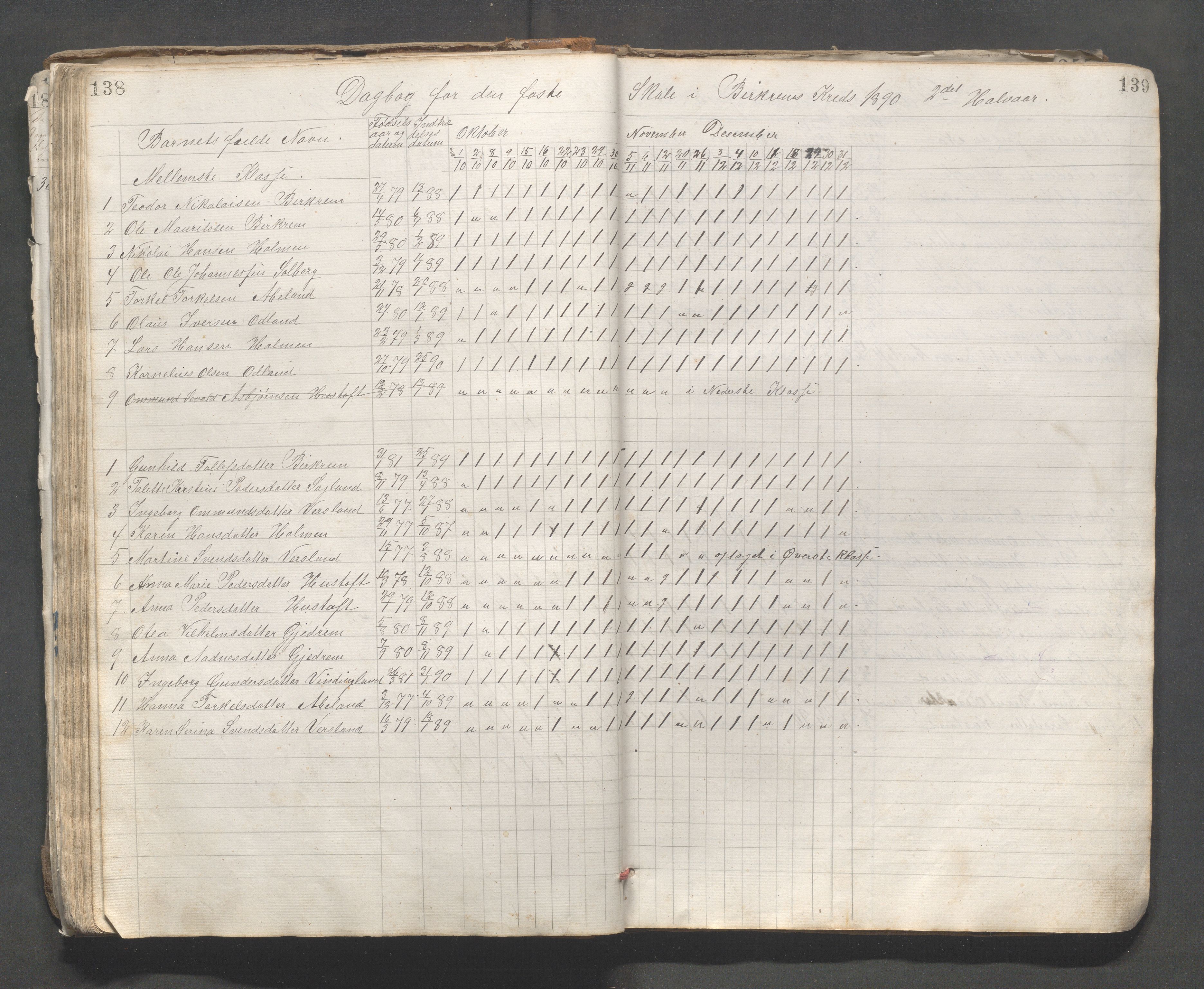 Bjerkreim kommune - Bjerkreim skule, IKAR/K-101541/H/L0001: Skuleprotokoll, 1874-1903, p. 138-139