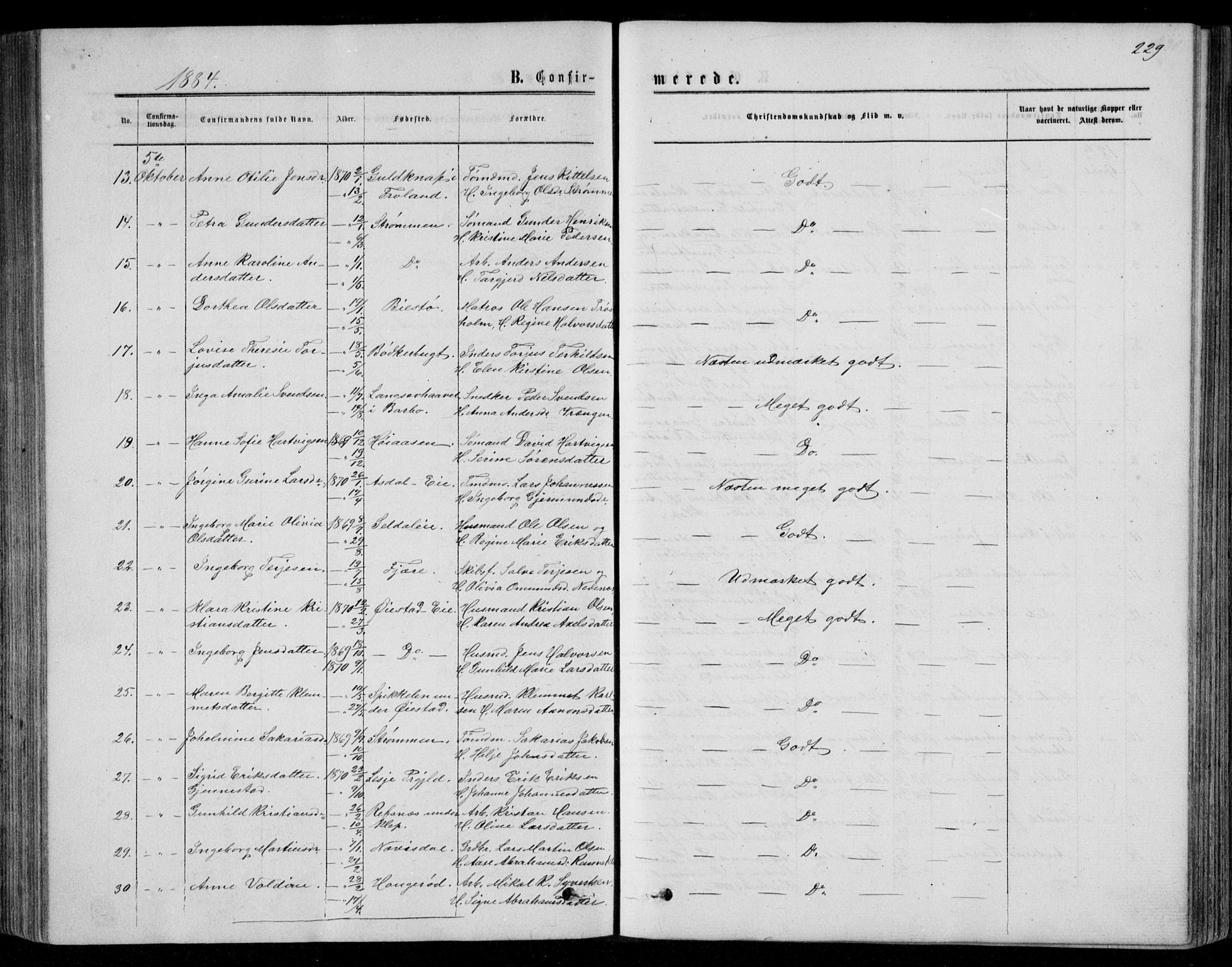 Øyestad sokneprestkontor, AV/SAK-1111-0049/F/Fb/L0008: Parish register (copy) no. B 8, 1872-1886, p. 229