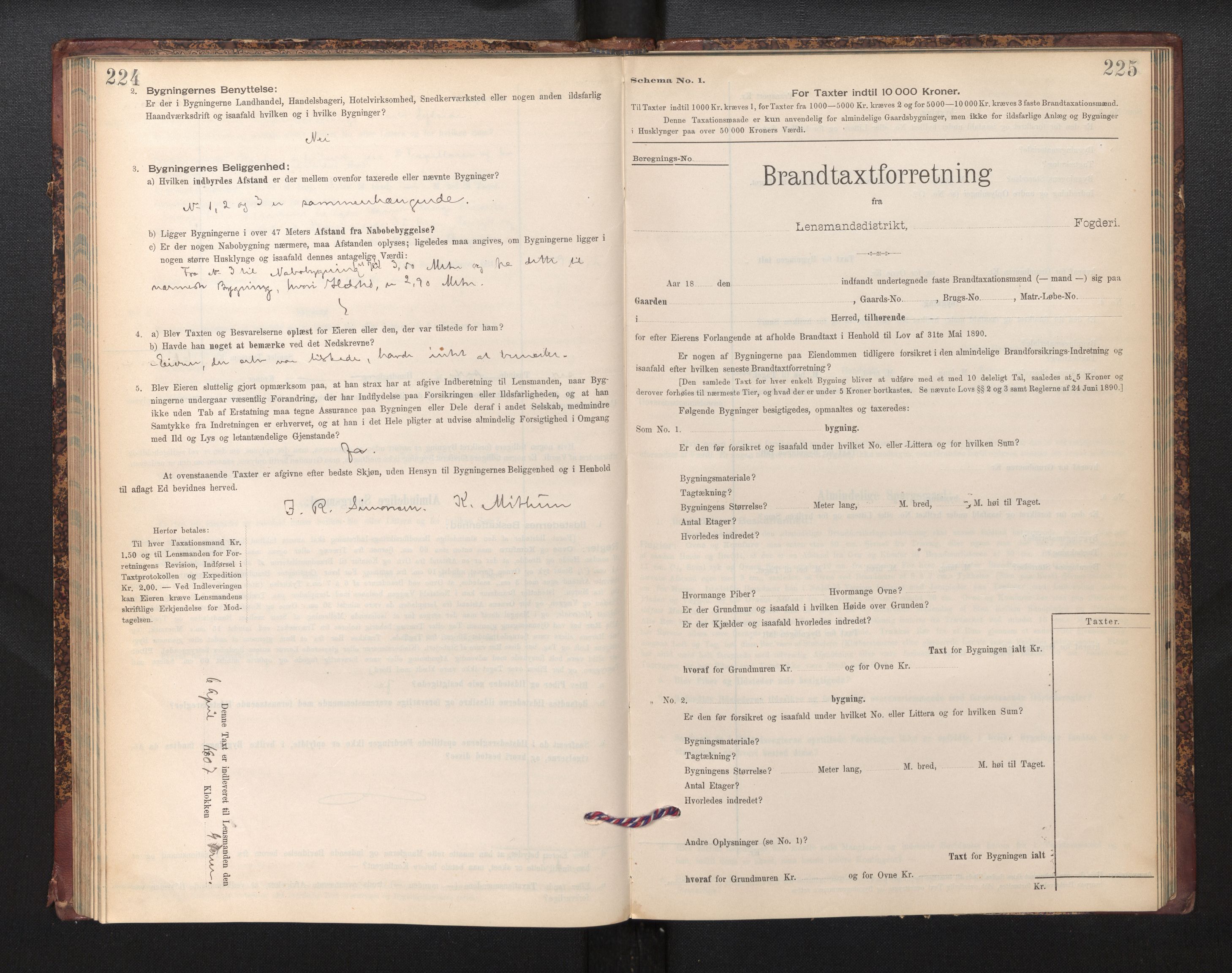 Lensmannen i Årstad, AV/SAB-A-36201/0012/L0013: Branntakstprotokoll,skjematakst, 1901-1907, p. 224-225