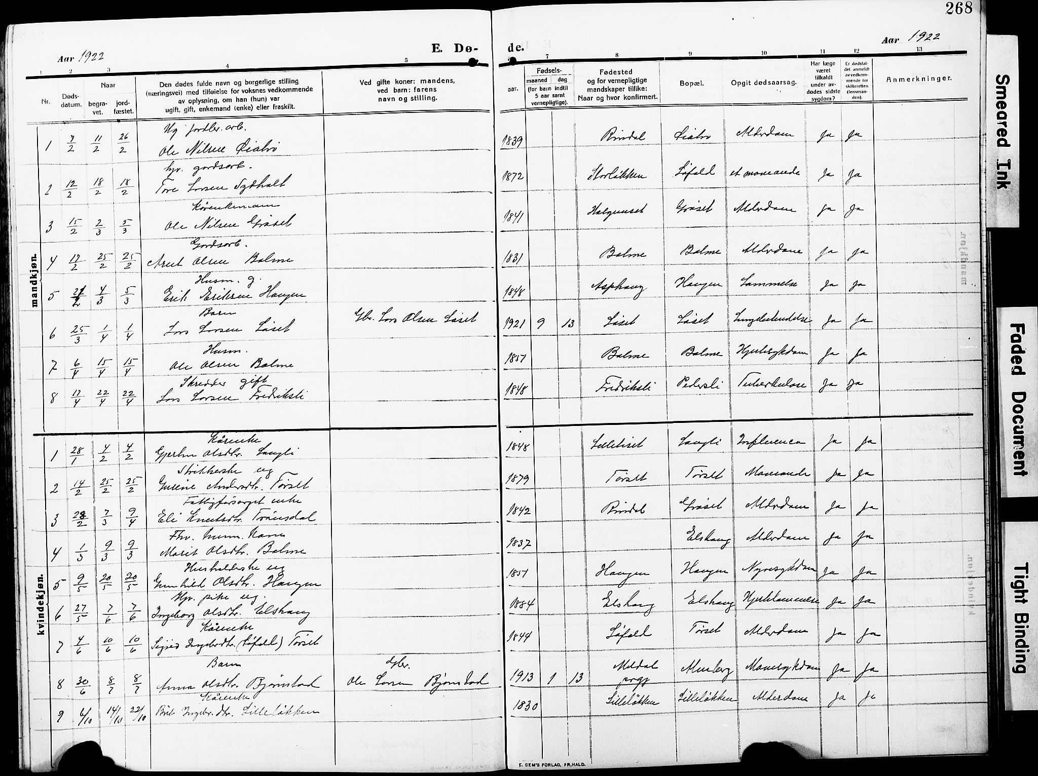 Ministerialprotokoller, klokkerbøker og fødselsregistre - Møre og Romsdal, AV/SAT-A-1454/598/L1079: Parish register (copy) no. 598C04, 1909-1927, p. 268