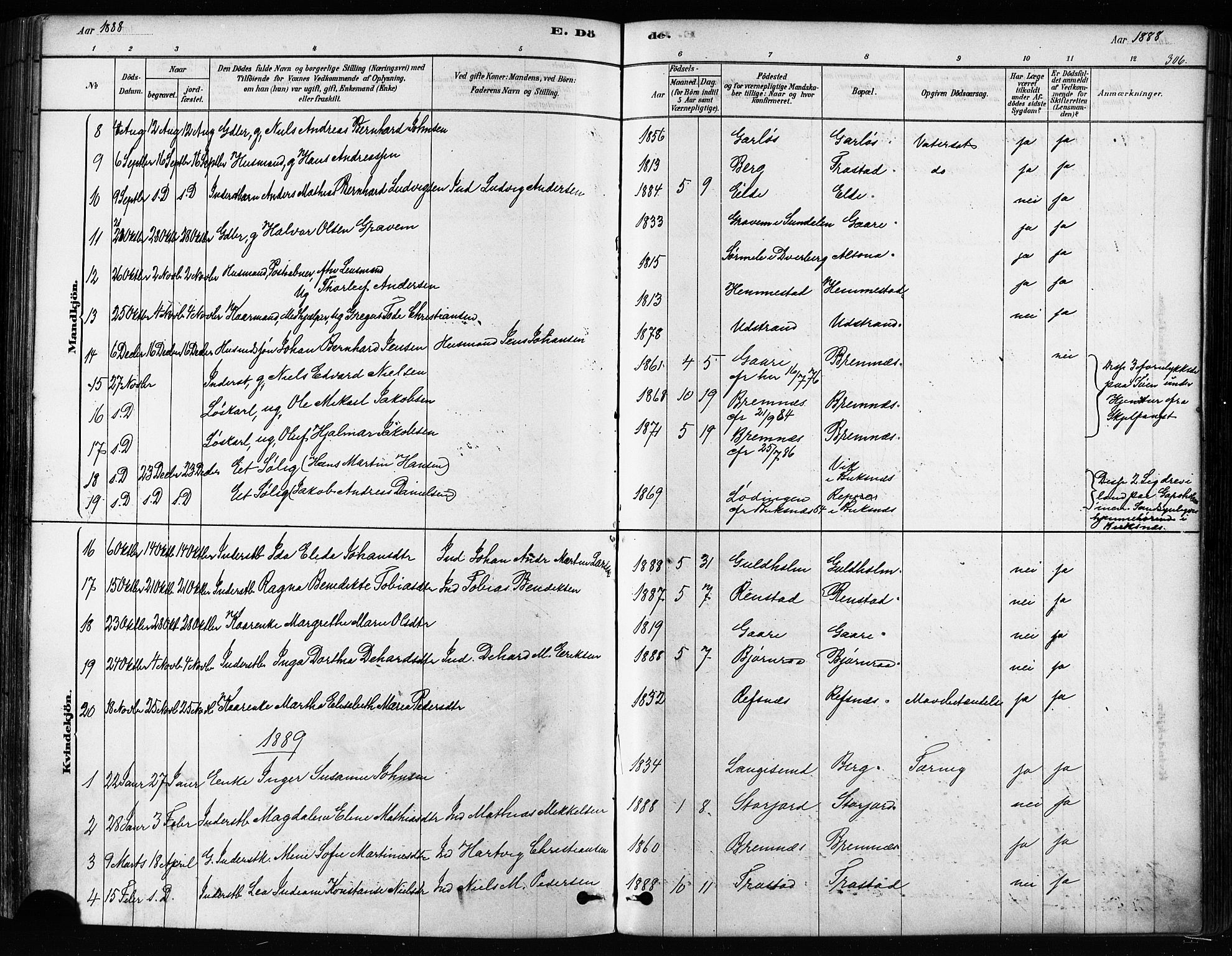Kvæfjord sokneprestkontor, SATØ/S-1323/G/Ga/Gaa/L0005kirke: Parish register (official) no. 5, 1878-1894, p. 306