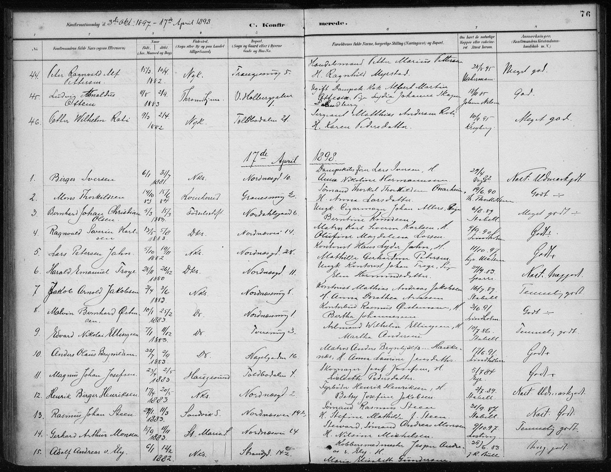 Nykirken Sokneprestembete, SAB/A-77101/H/Haa/L0027: Parish register (official) no. C 6, 1886-1913, p. 76