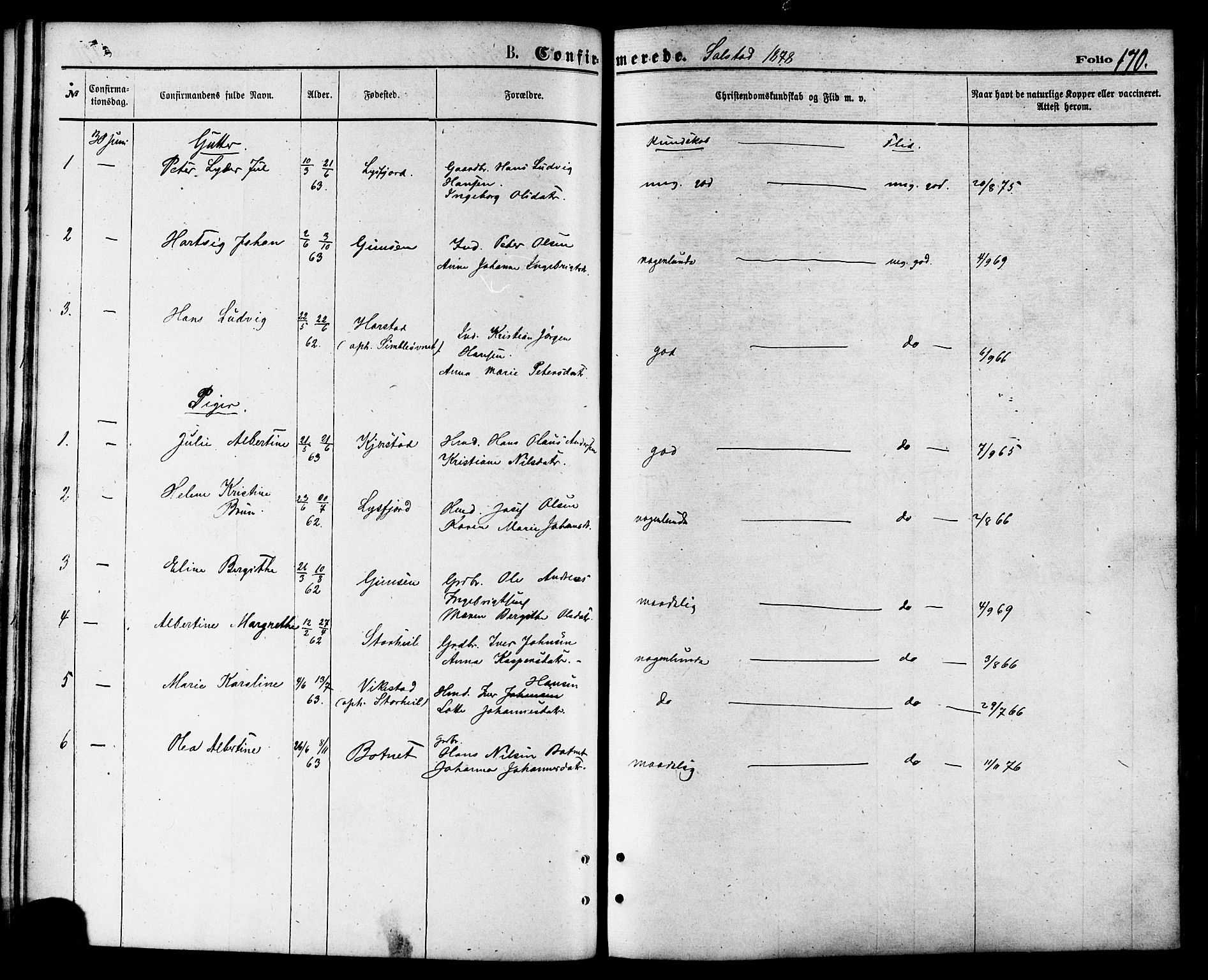 Ministerialprotokoller, klokkerbøker og fødselsregistre - Nordland, AV/SAT-A-1459/810/L0149: Parish register (official) no. 810A09 /2, 1874-1884, p. 170