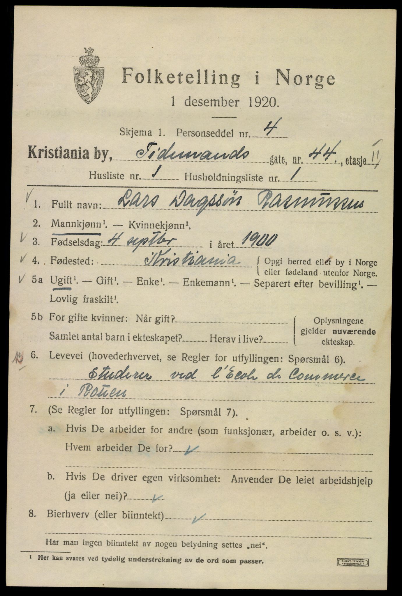 SAO, 1920 census for Kristiania, 1920, p. 582061