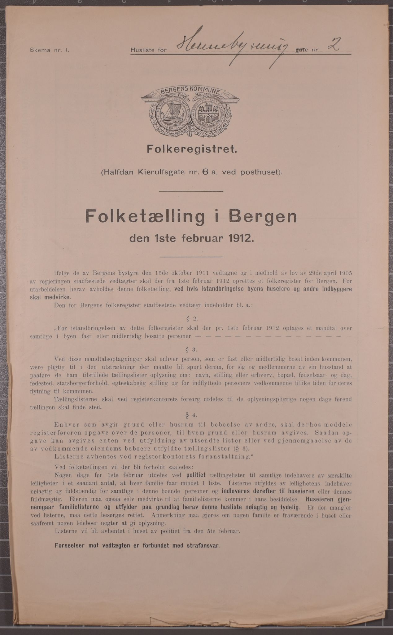 SAB, Municipal Census 1912 for Bergen, 1912, p. 2196