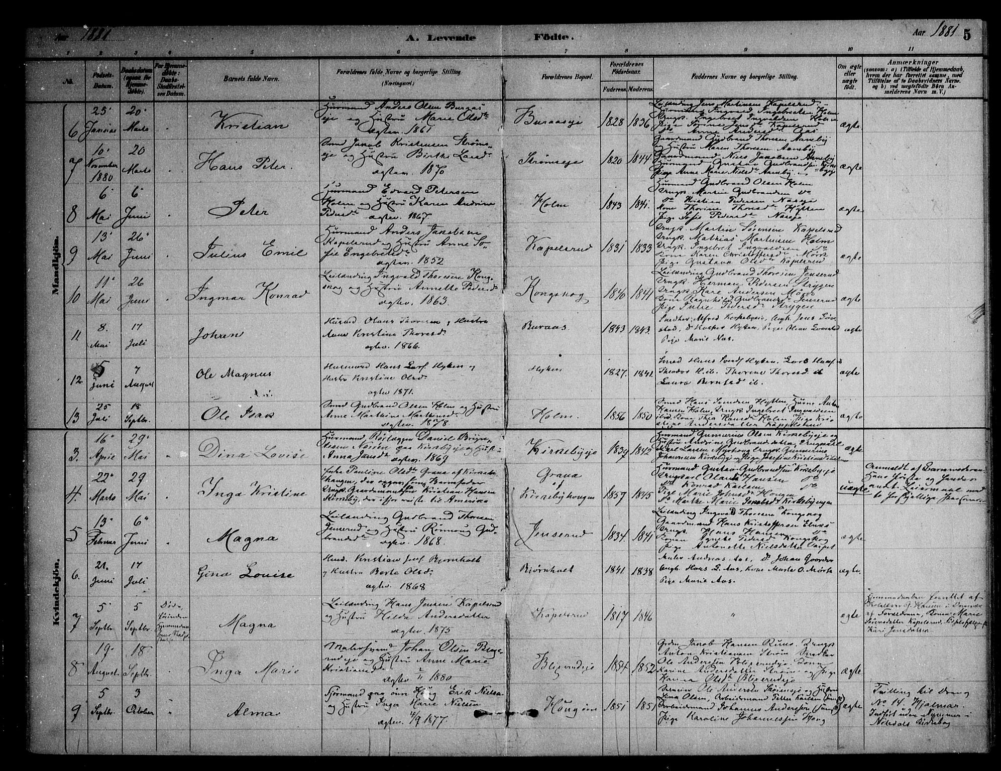 Nittedal prestekontor Kirkebøker, SAO/A-10365a/F/Fb/L0001: Parish register (official) no. II 1, 1879-1901, p. 5