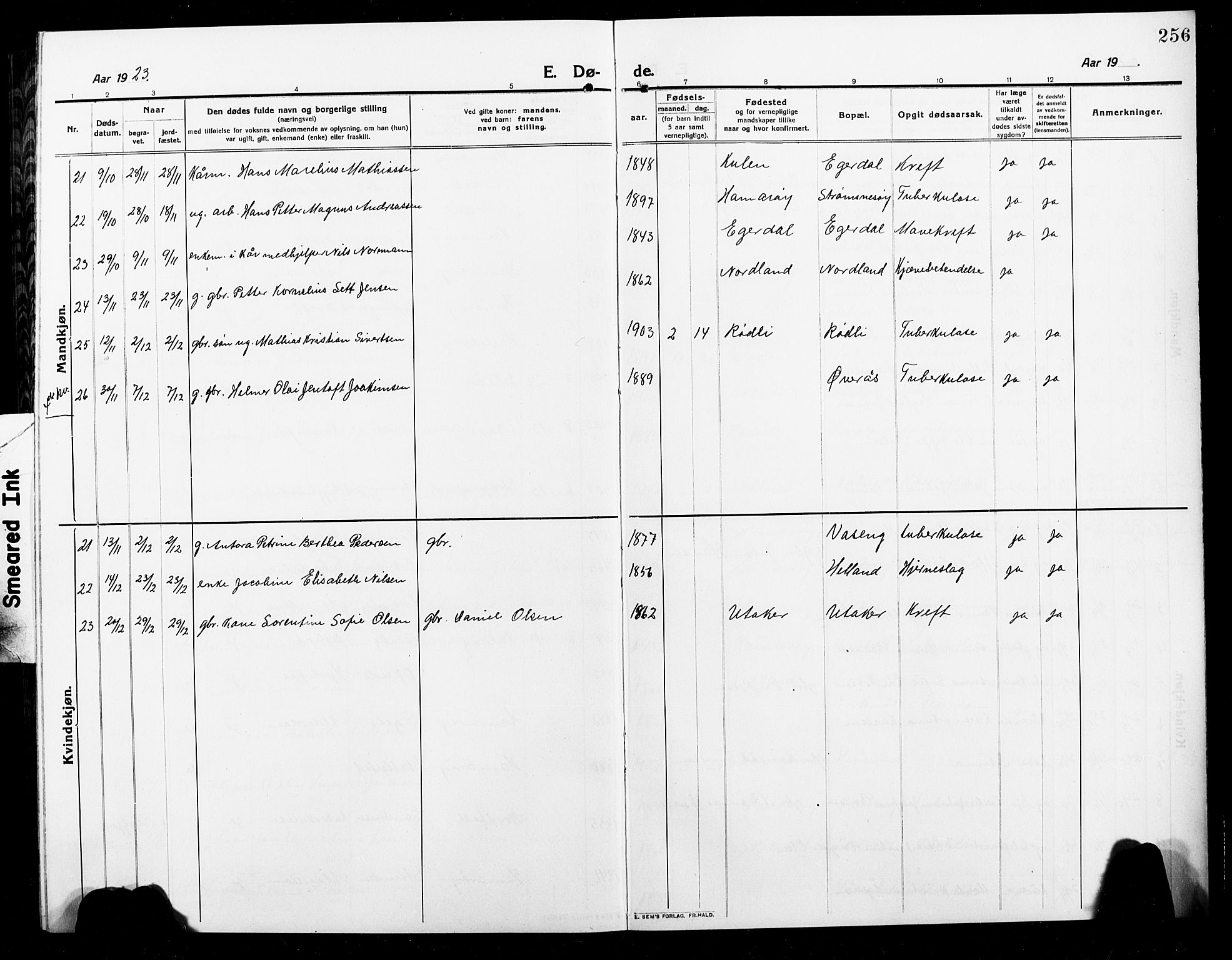 Ministerialprotokoller, klokkerbøker og fødselsregistre - Nordland, AV/SAT-A-1459/859/L0861: Parish register (copy) no. 859C07, 1910-1925, p. 256