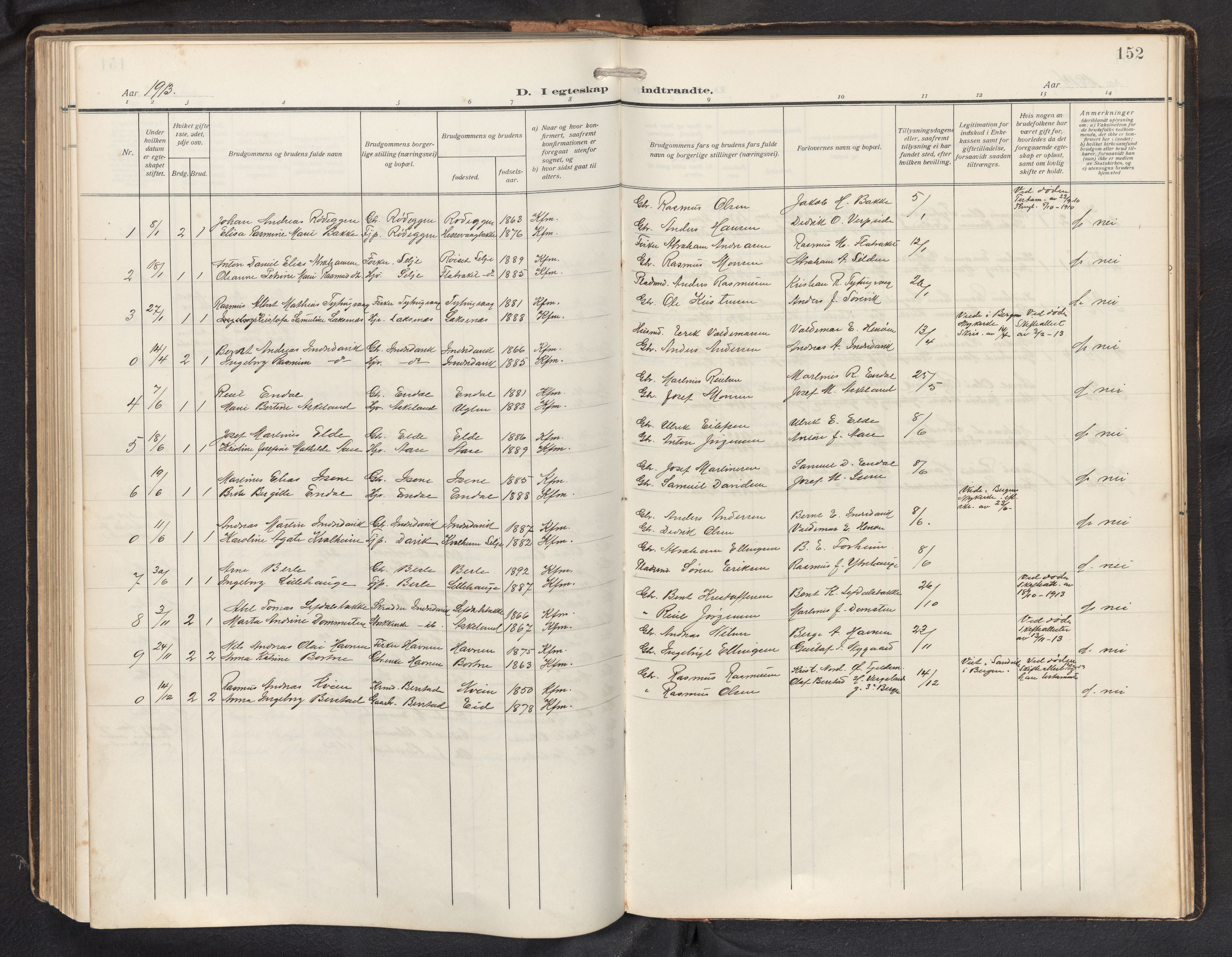 Davik sokneprestembete, AV/SAB-A-79701/H/Hab/Haba/L0003: Parish register (copy) no. A 3, 1912-1947, p. 151b-152a