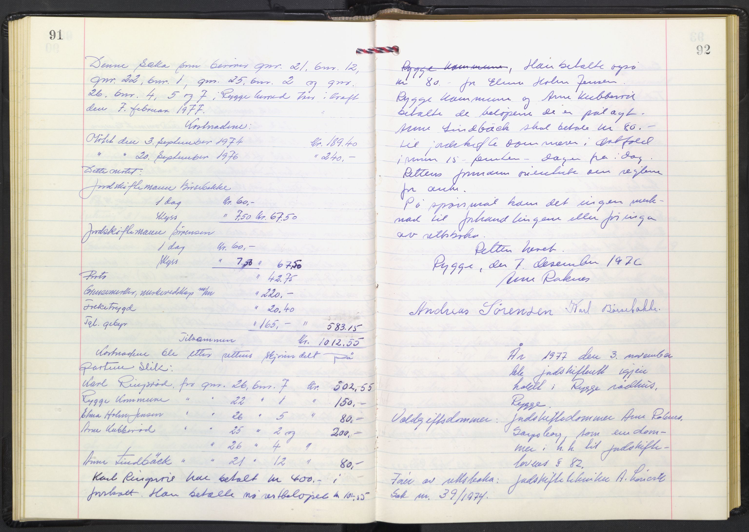 Østfold jordskifterett, AV/SAO-A-10240/F/Fc/L0035: Forhandlingsprotokoller,  Moss domsogn, 1974-1977, p. 91-92