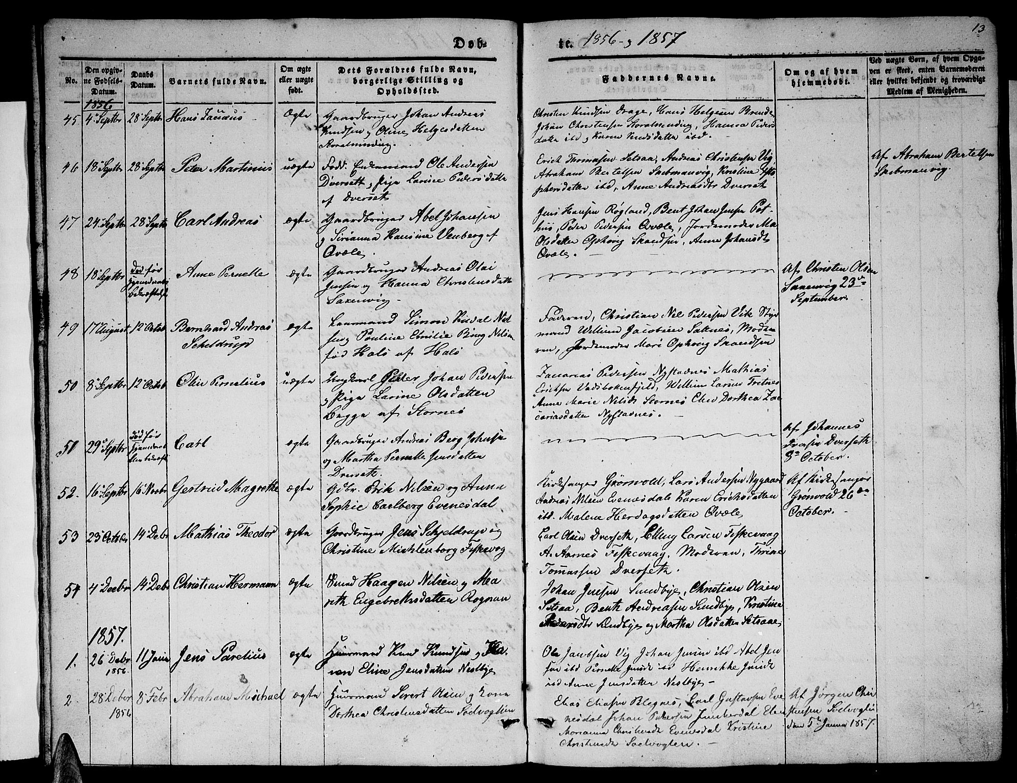 Ministerialprotokoller, klokkerbøker og fødselsregistre - Nordland, SAT/A-1459/847/L0678: Parish register (copy) no. 847C06, 1854-1870, p. 13