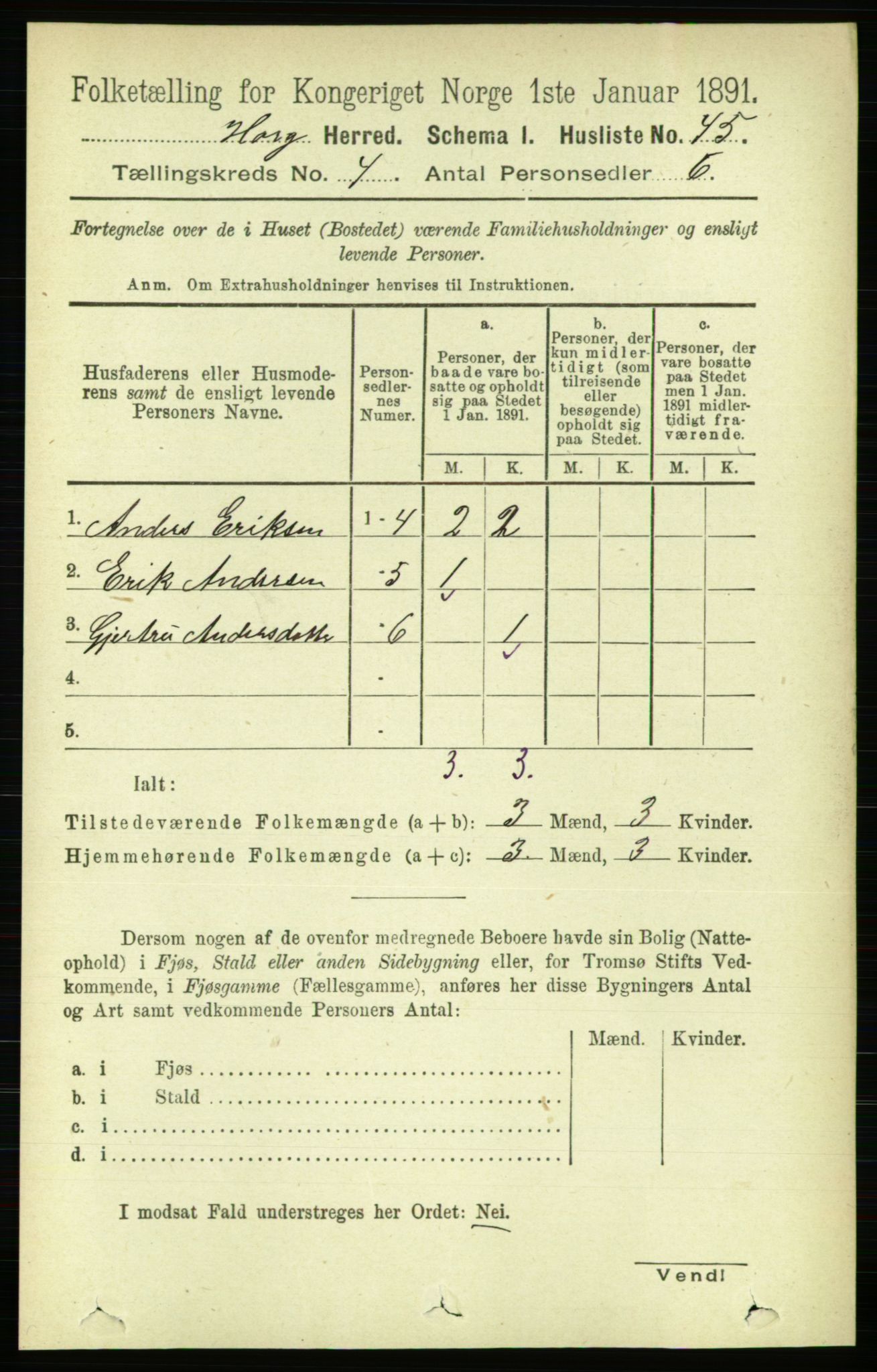 RA, 1891 census for 1650 Horg, 1891, p. 1548