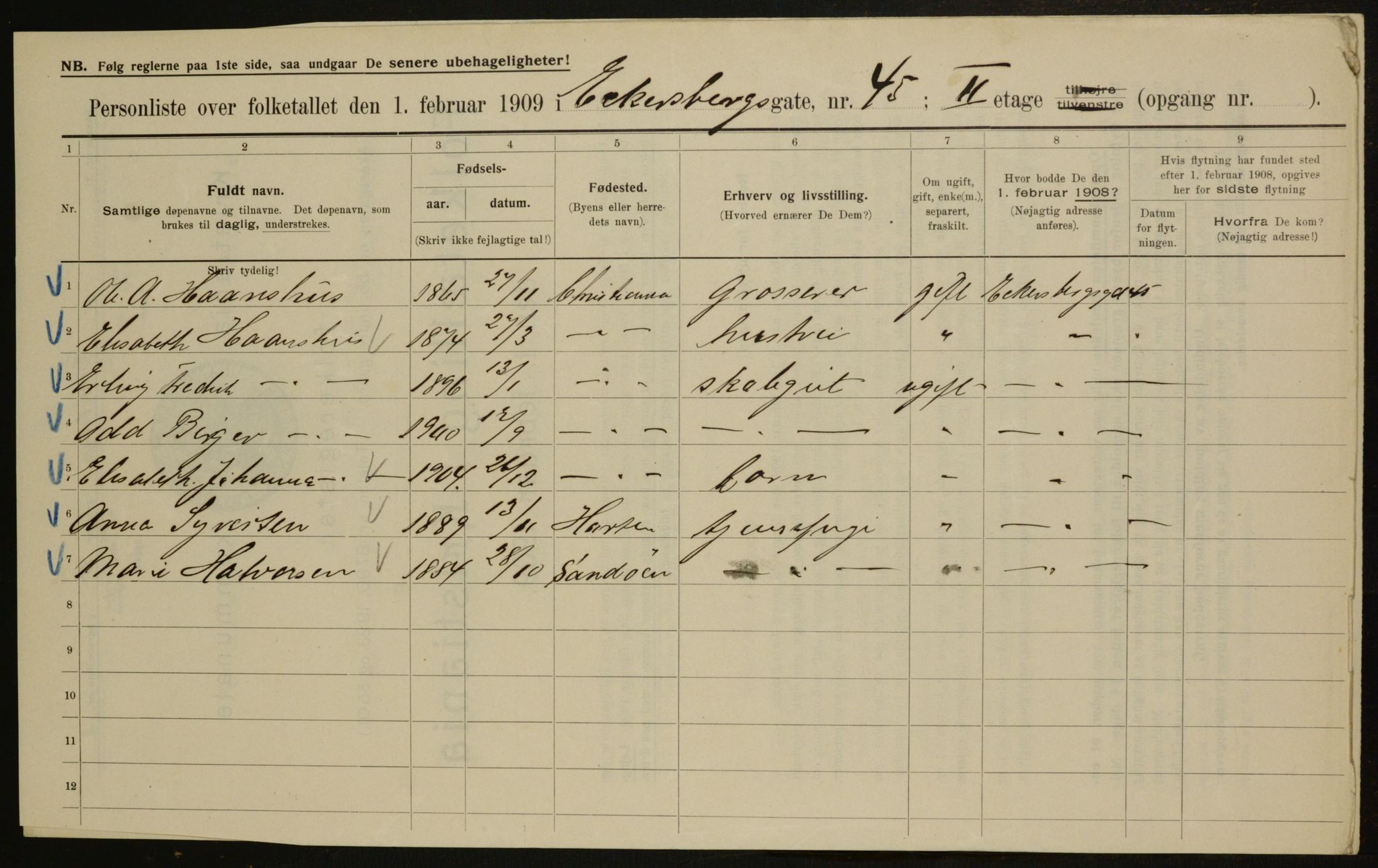 OBA, Municipal Census 1909 for Kristiania, 1909, p. 17054