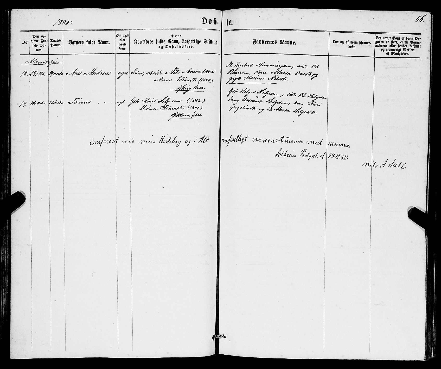 Sveio Sokneprestembete, AV/SAB-A-78501/H/Hab: Parish register (copy) no. B 1, 1864-1886, p. 66