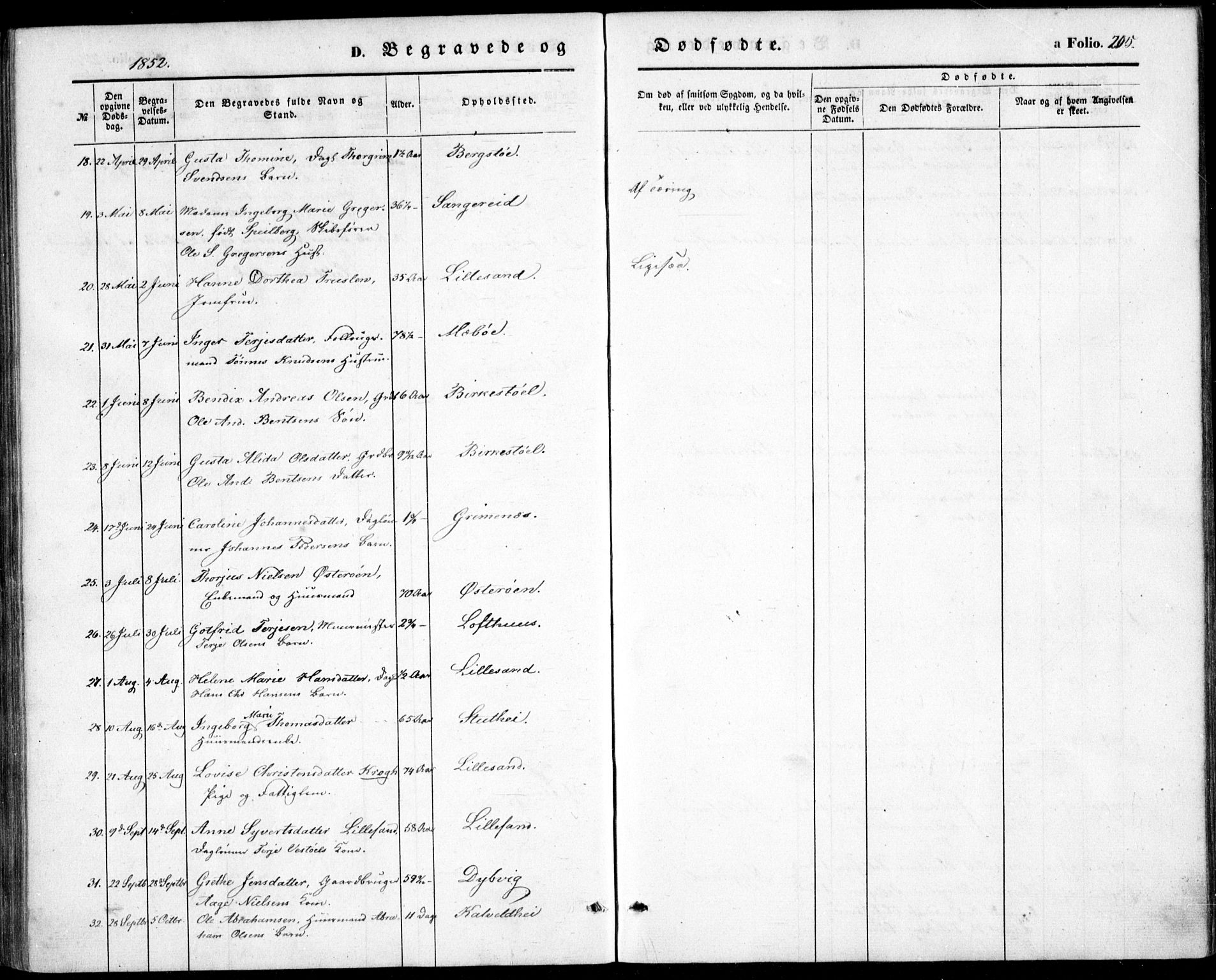 Vestre Moland sokneprestkontor, AV/SAK-1111-0046/F/Fb/Fbb/L0003: Parish register (copy) no. B 3, 1851-1861, p. 205