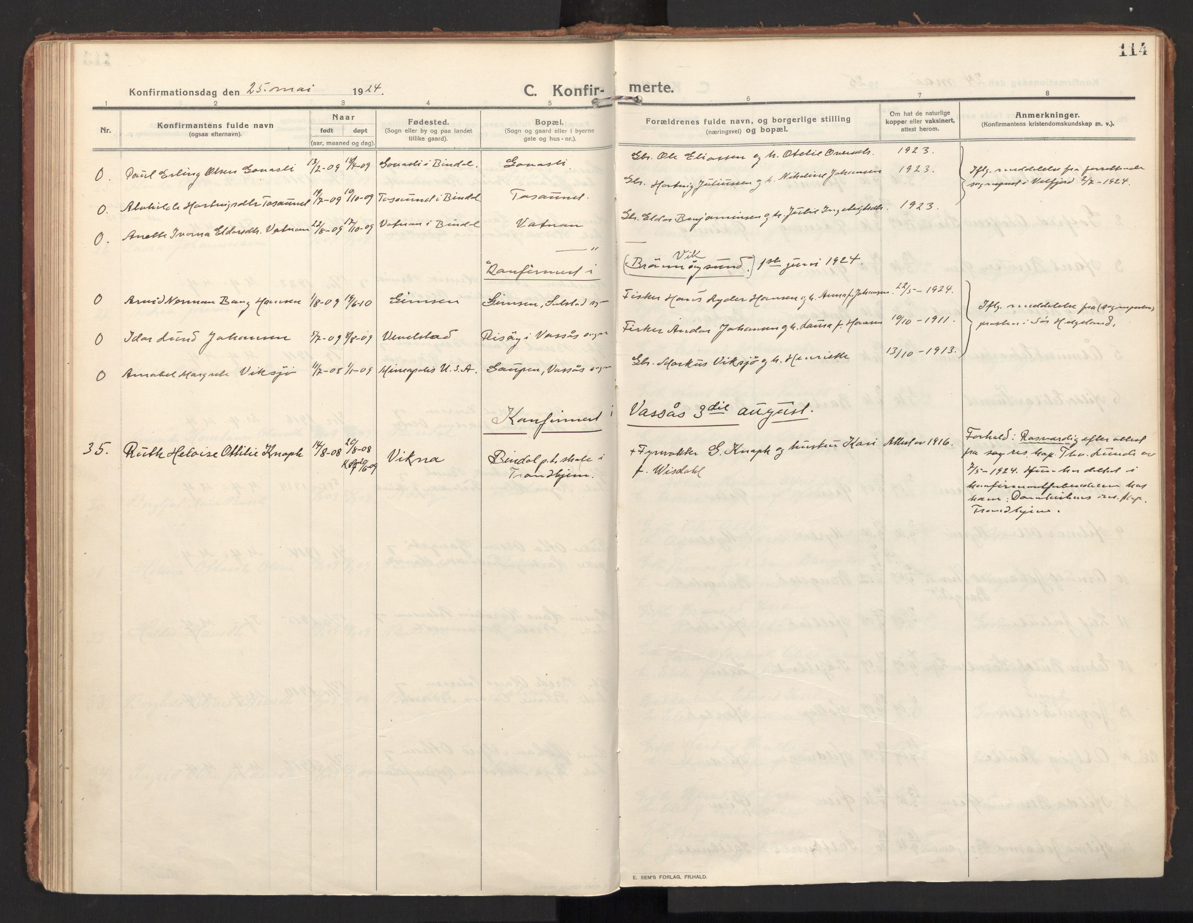 Ministerialprotokoller, klokkerbøker og fødselsregistre - Nordland, AV/SAT-A-1459/810/L0156: Parish register (official) no. 810A15, 1915-1930, p. 114