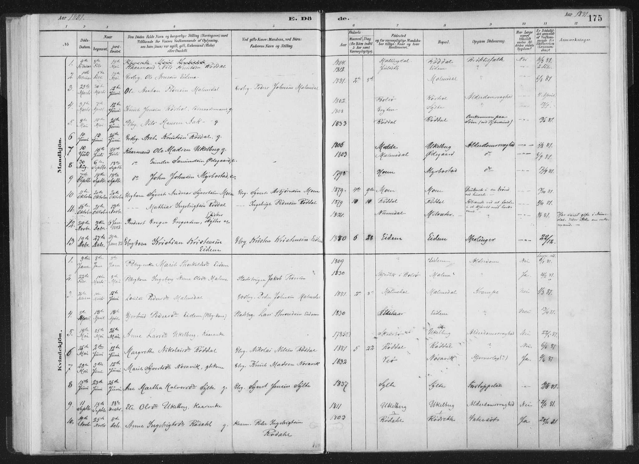 Ministerialprotokoller, klokkerbøker og fødselsregistre - Møre og Romsdal, AV/SAT-A-1454/564/L0740: Parish register (official) no. 564A01, 1880-1899, p. 175