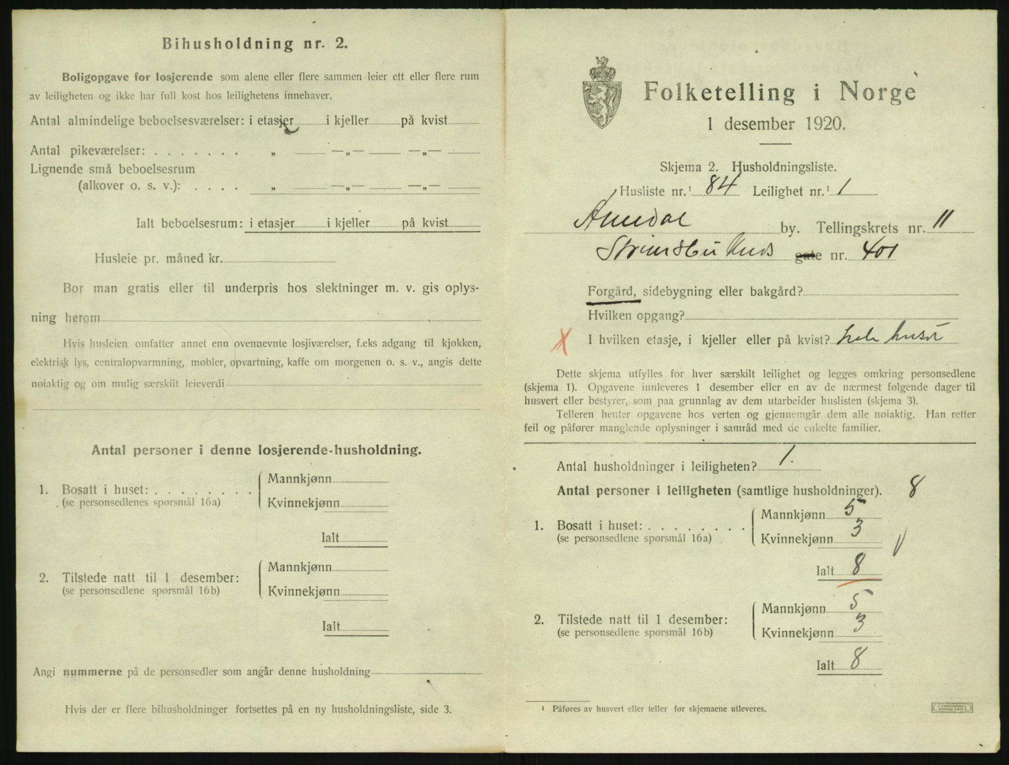 SAK, 1920 census for Arendal, 1920, p. 6492